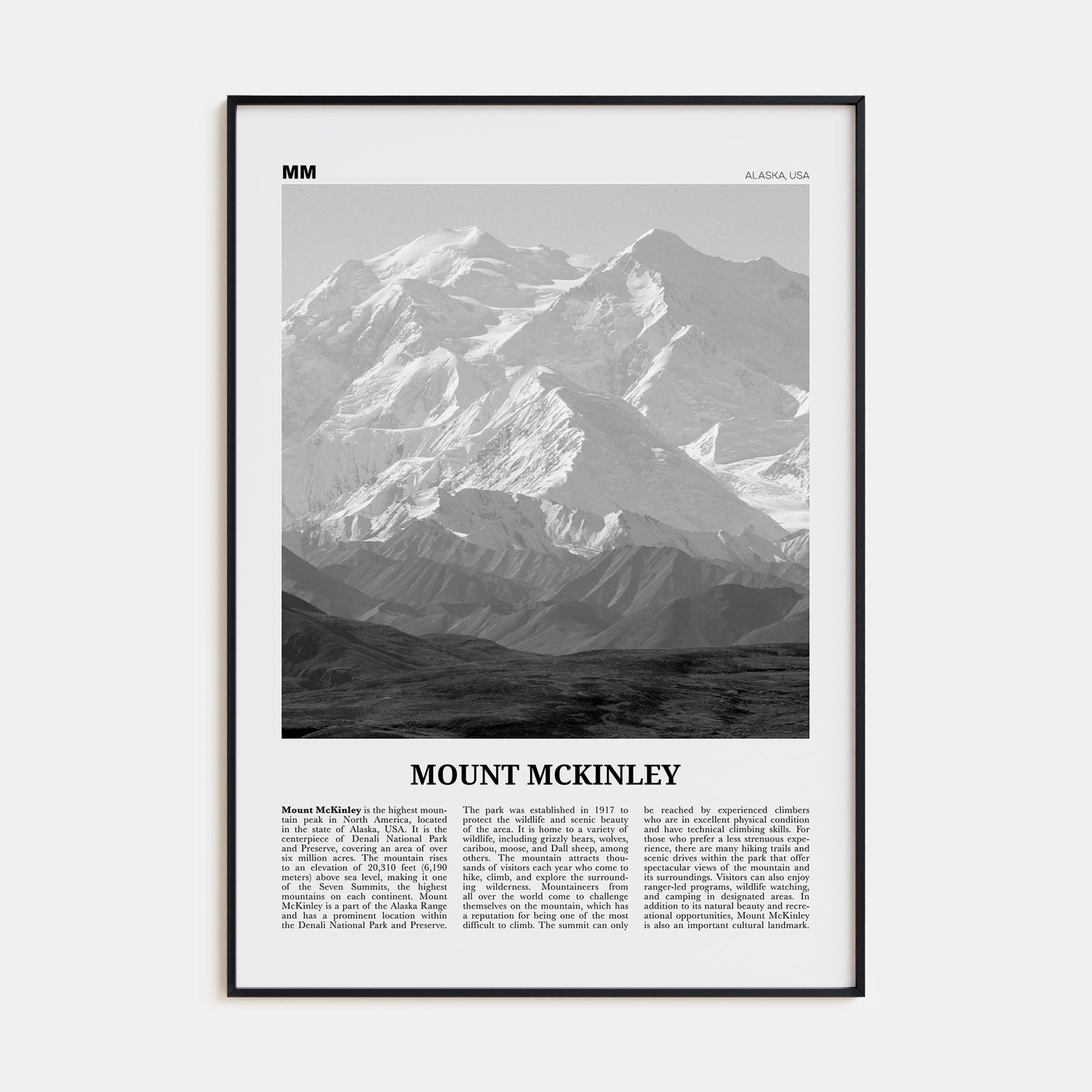 Mount McKinley Travel B&W Poster