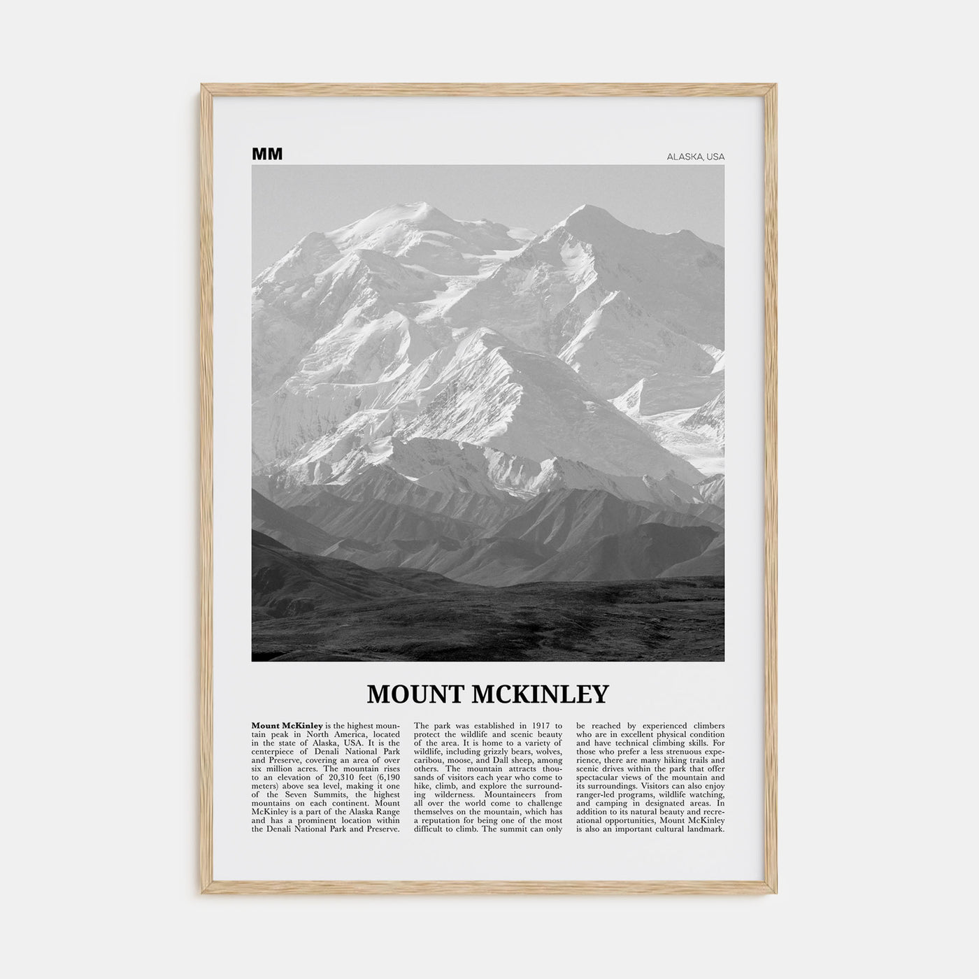 Mount McKinley Travel B&W Poster