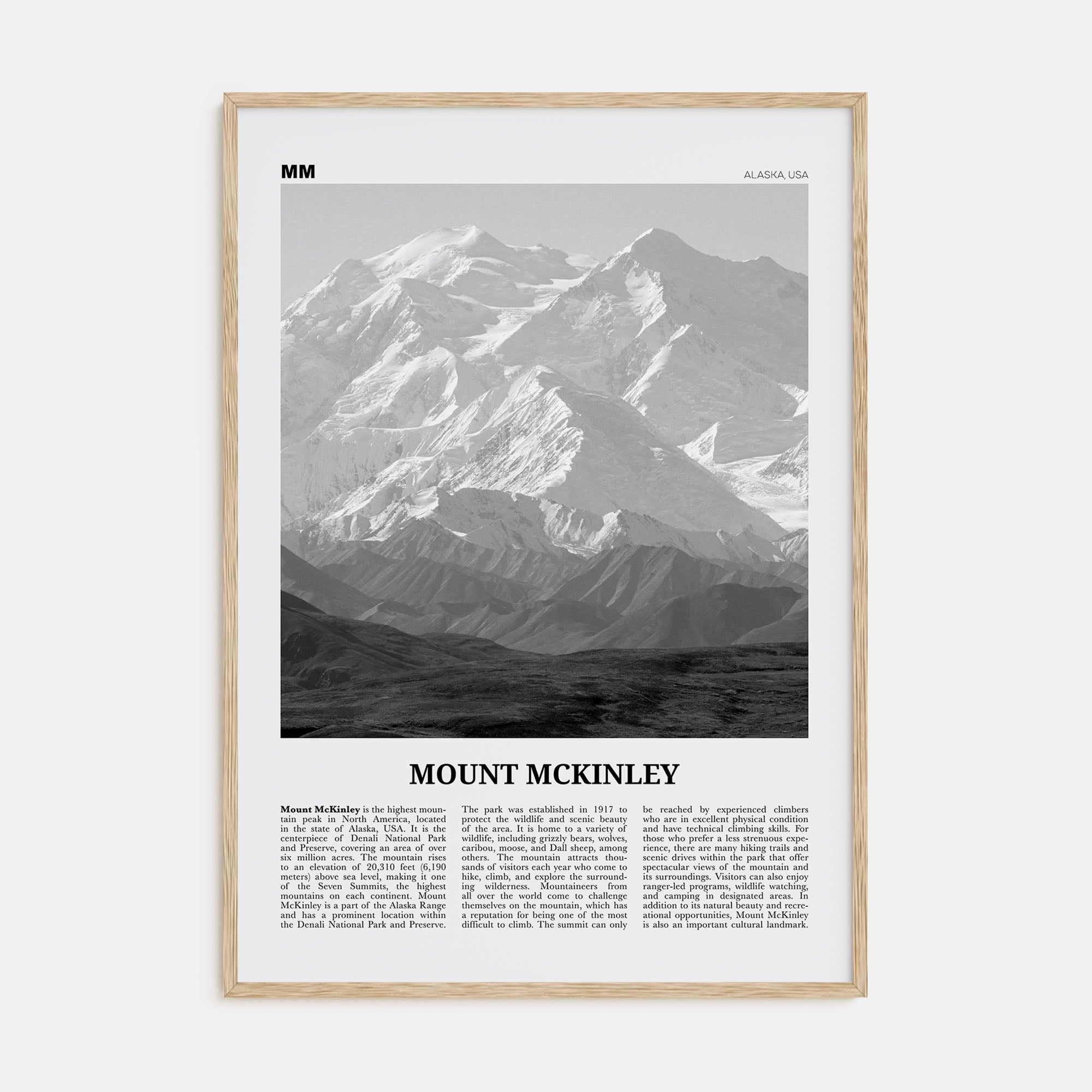 Mount McKinley Travel B&W Poster