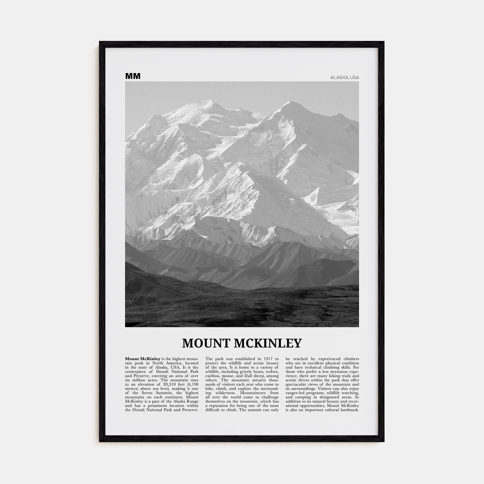Mount McKinley Travel B&W Poster
