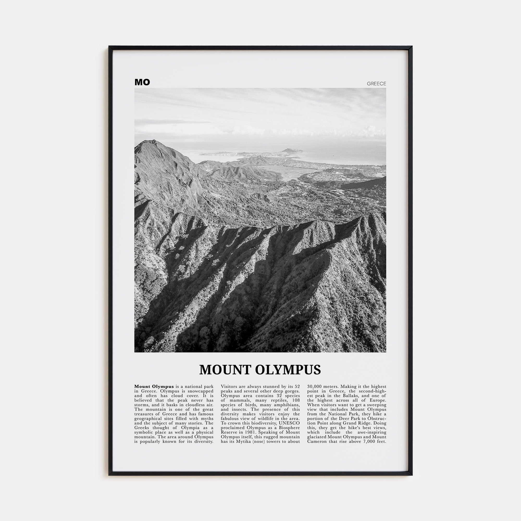 Mount Olympus Travel B&W Poster