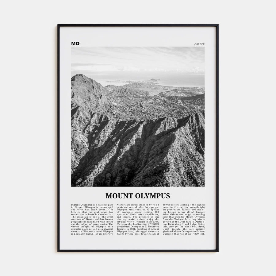 Mount Olympus Travel B&W Poster