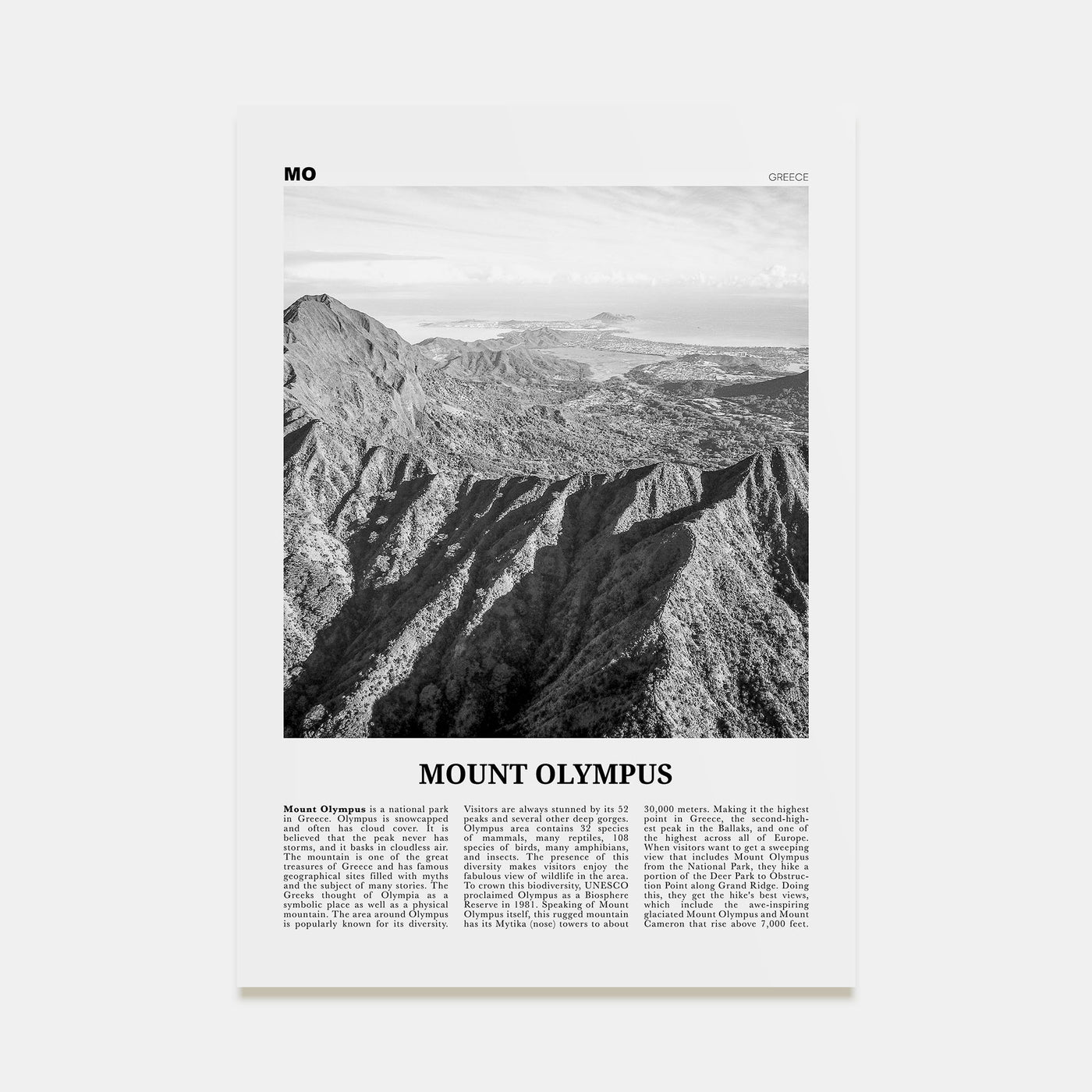 Mount Olympus Travel B&W Poster