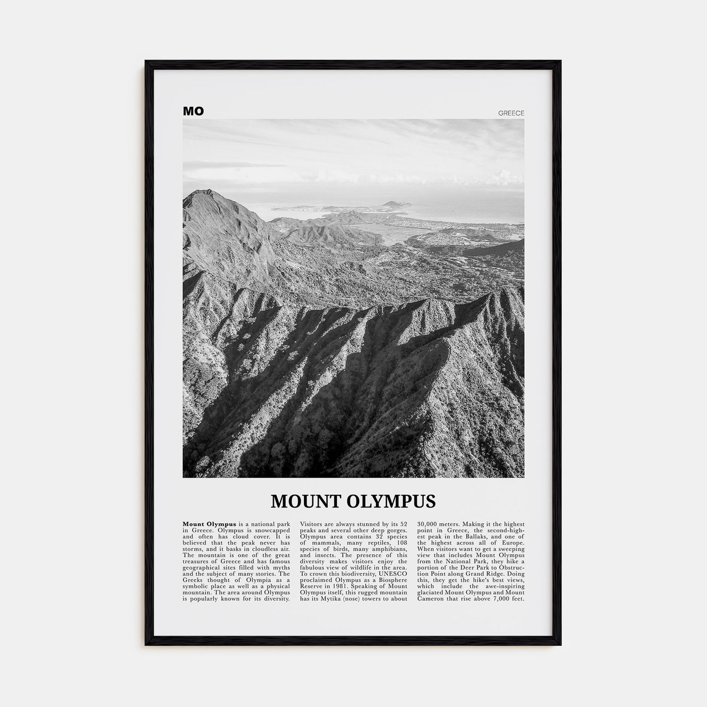 Mount Olympus Travel B&W Poster