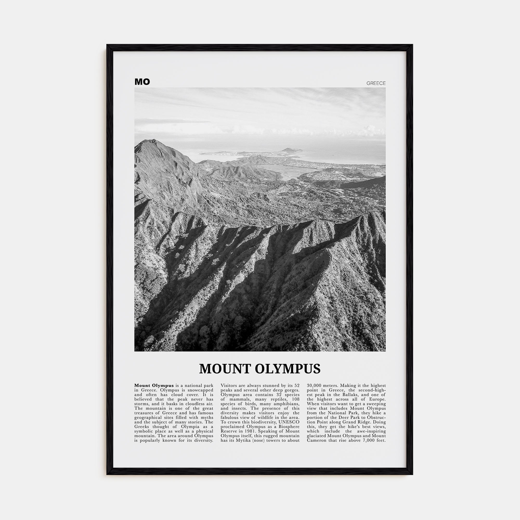 Mount Olympus Travel B&W Poster