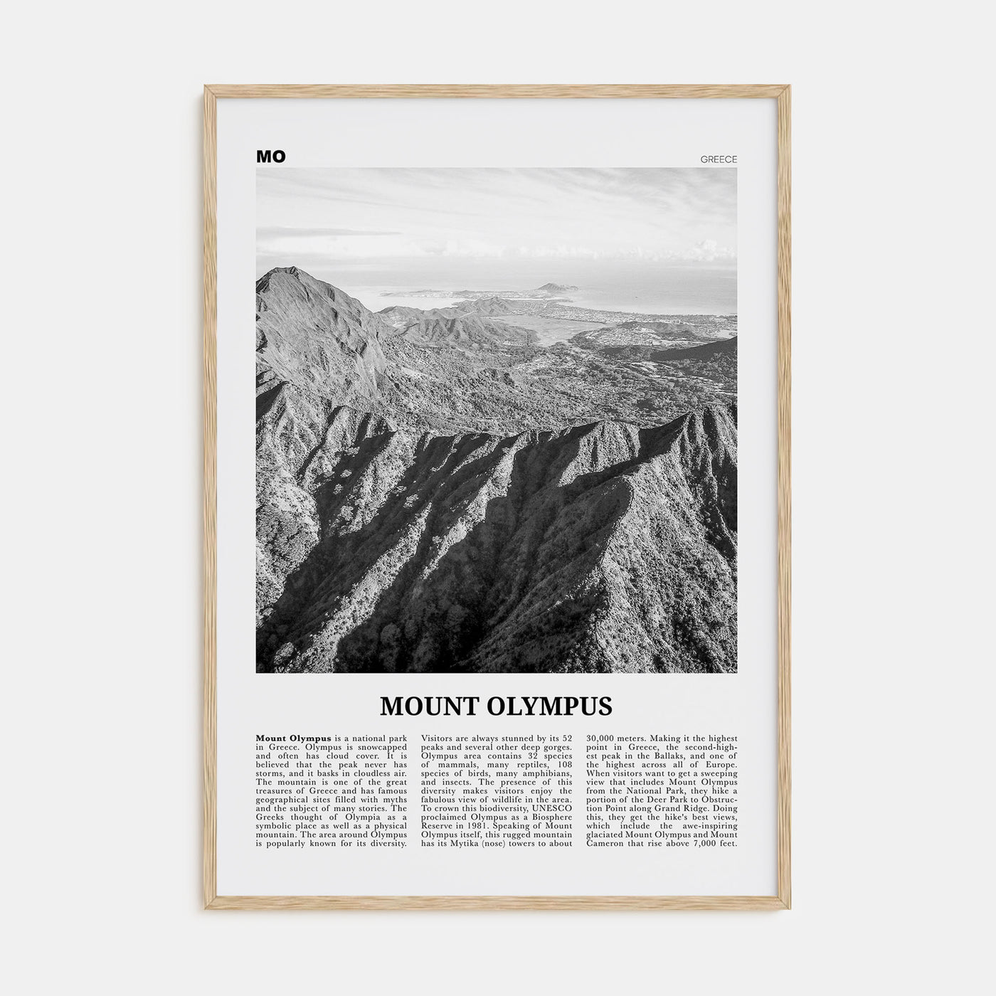 Mount Olympus Travel B&W Poster