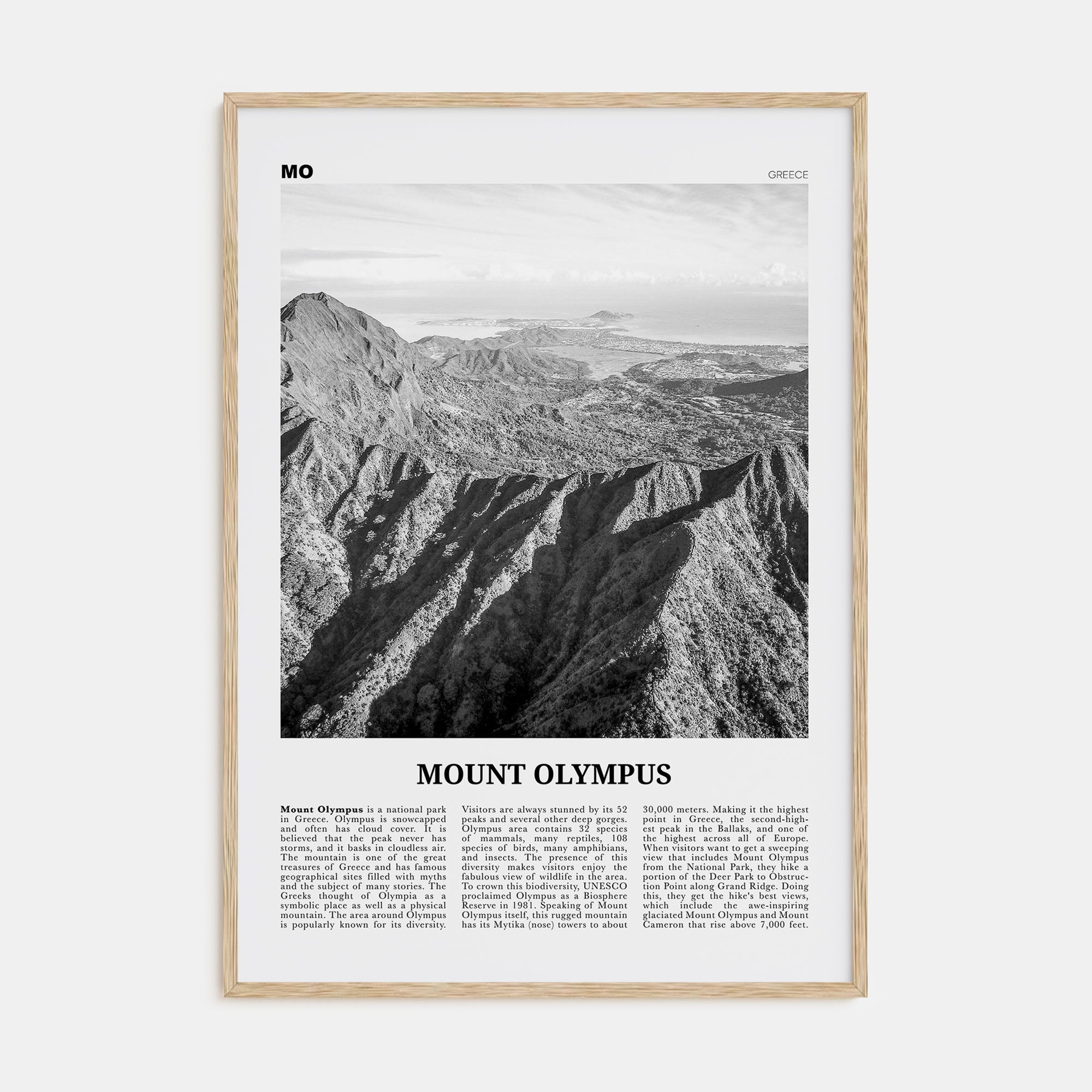 Mount Olympus Travel B&W Poster