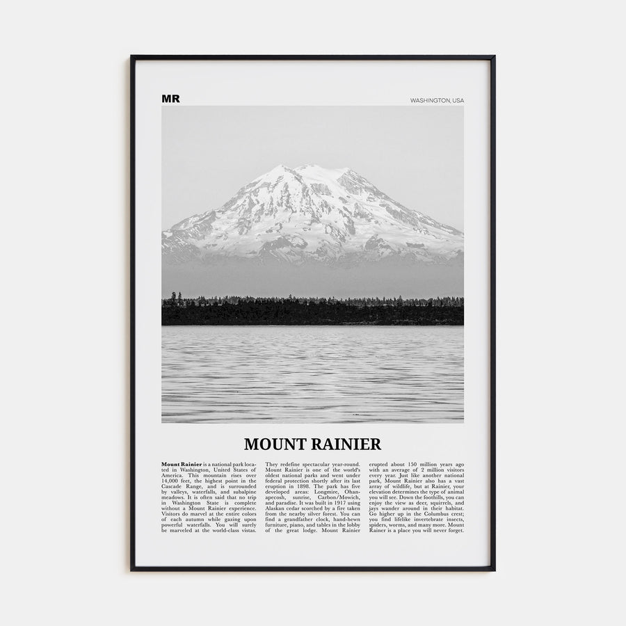 Mount Rainier Travel B&W Poster