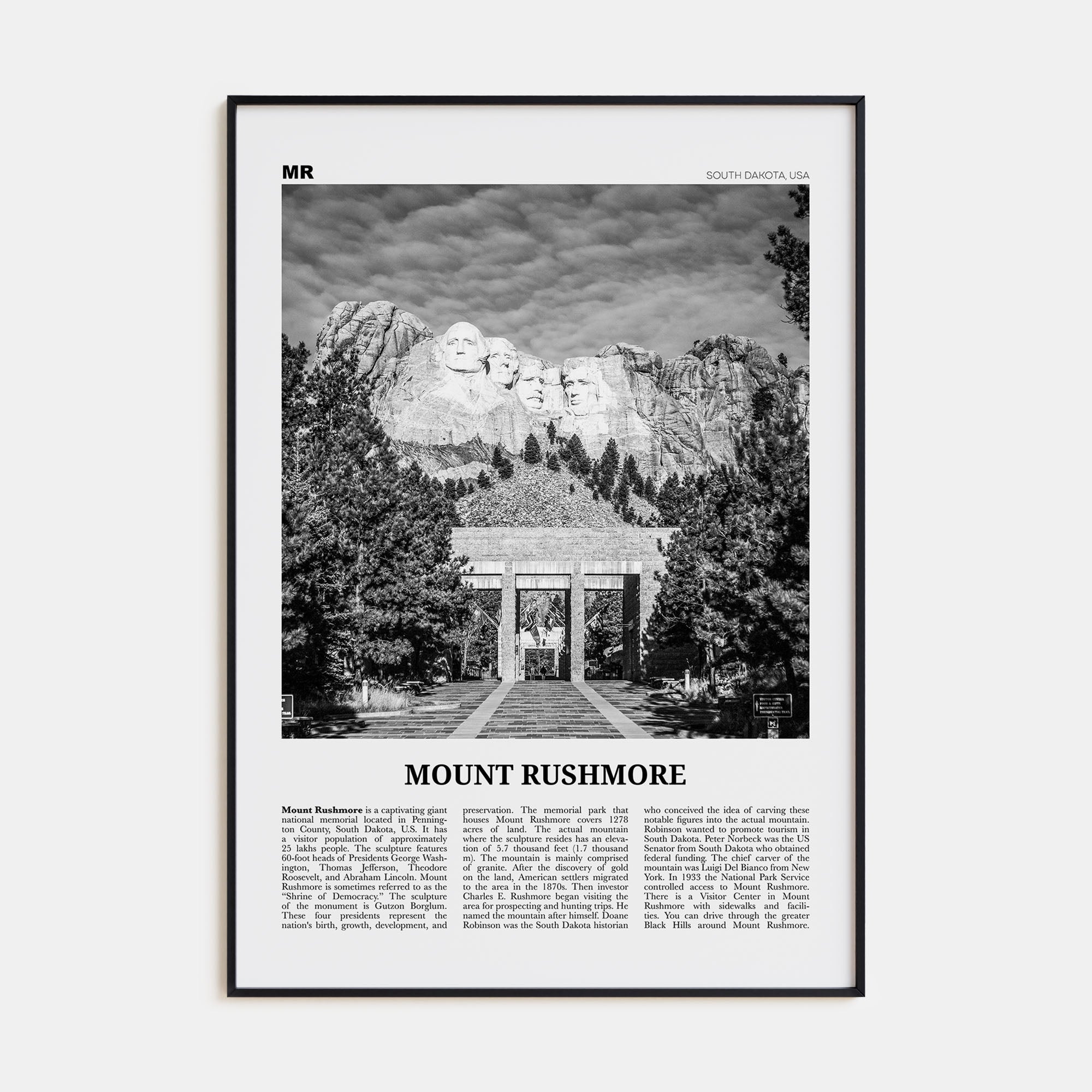 Mount Rushmore Travel B&W Poster
