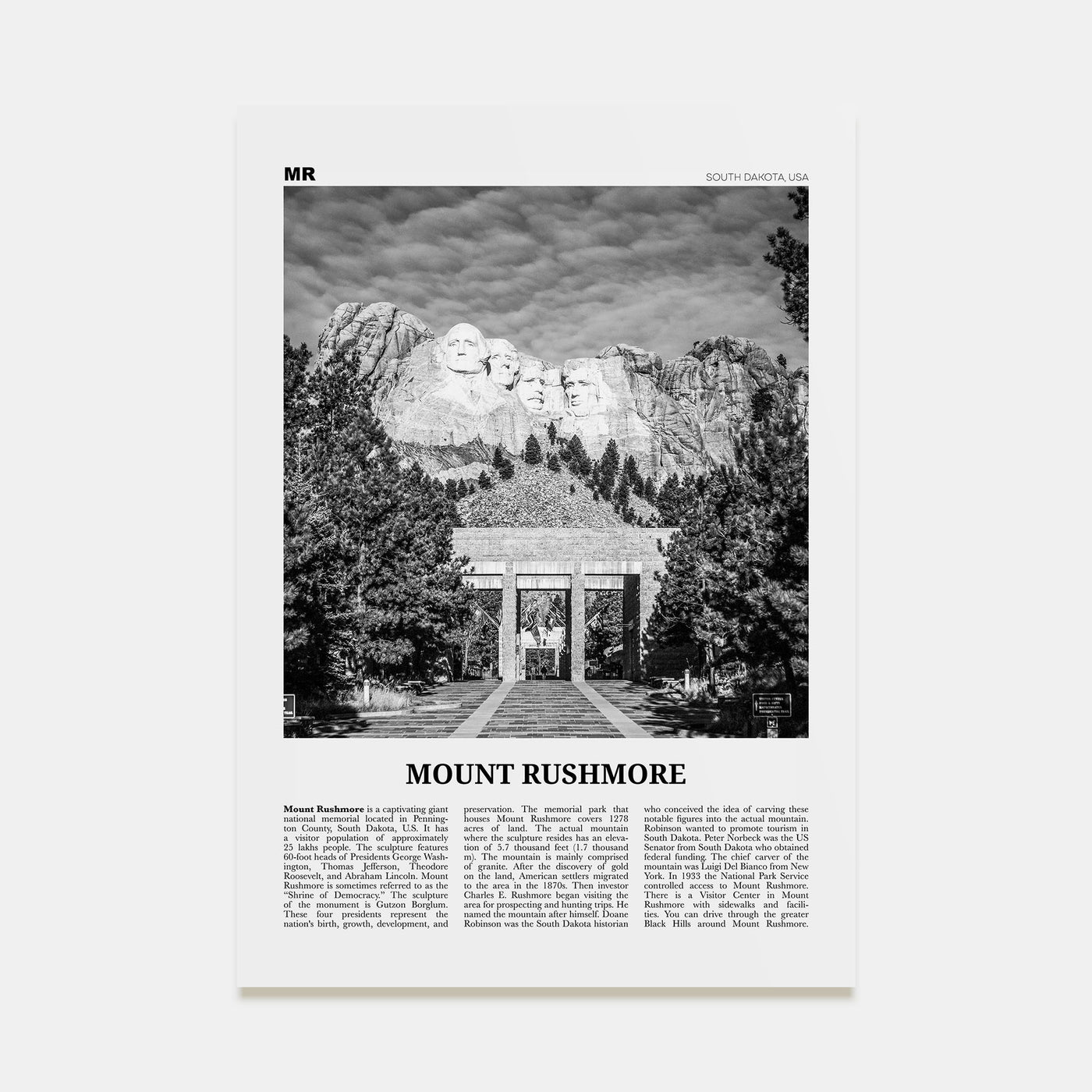 Mount Rushmore Travel B&W Poster