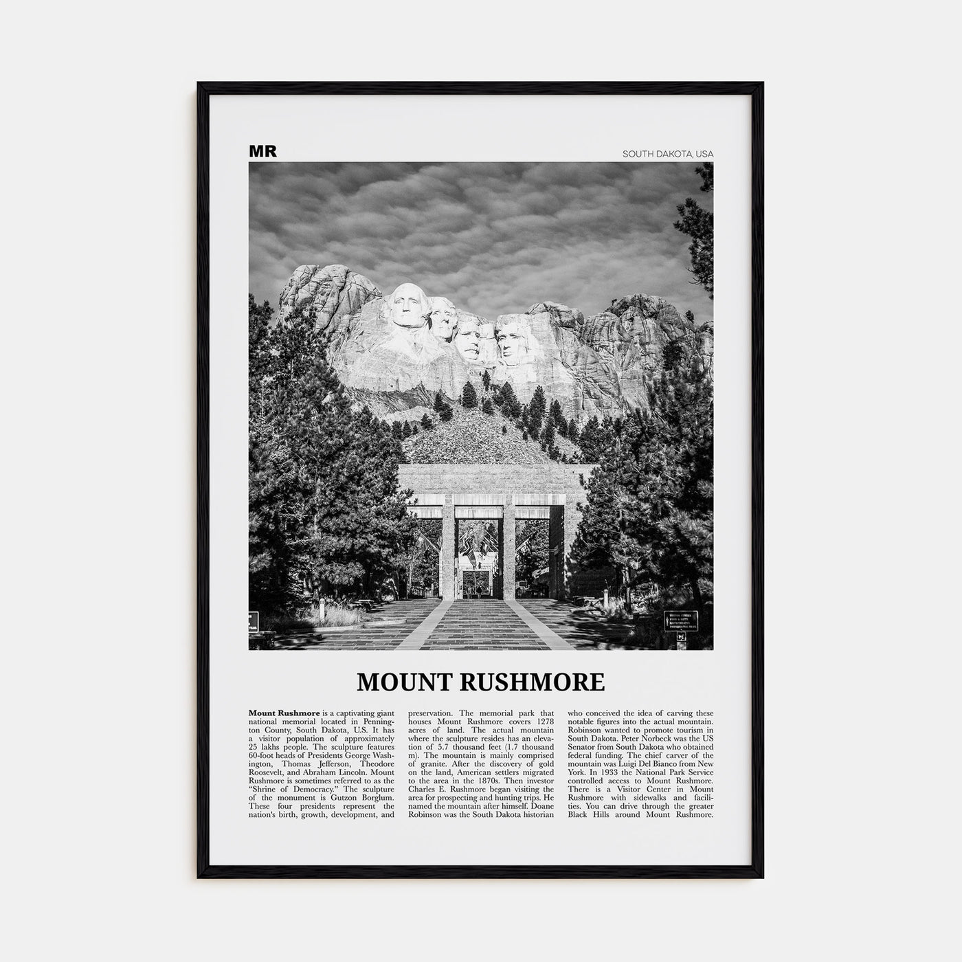 Mount Rushmore Travel B&W Poster