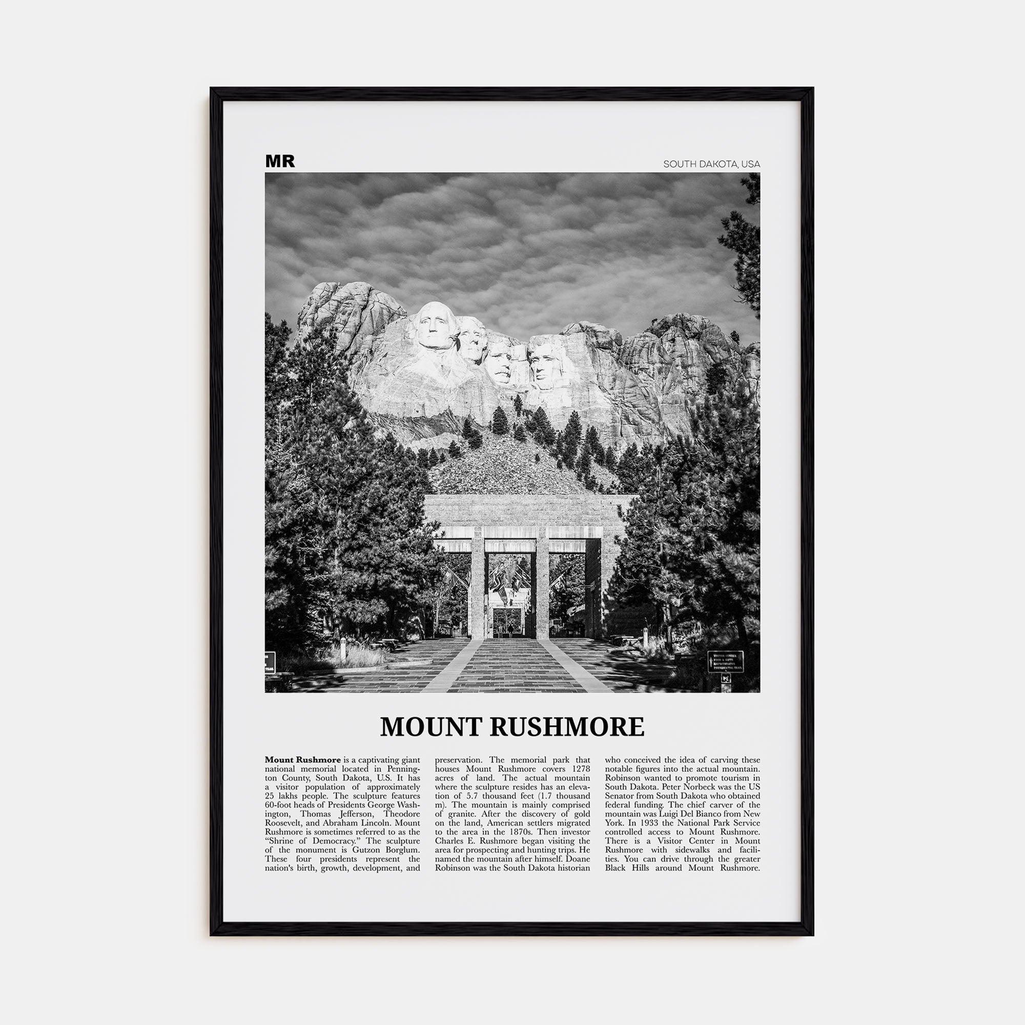 Mount Rushmore Travel B&W Poster
