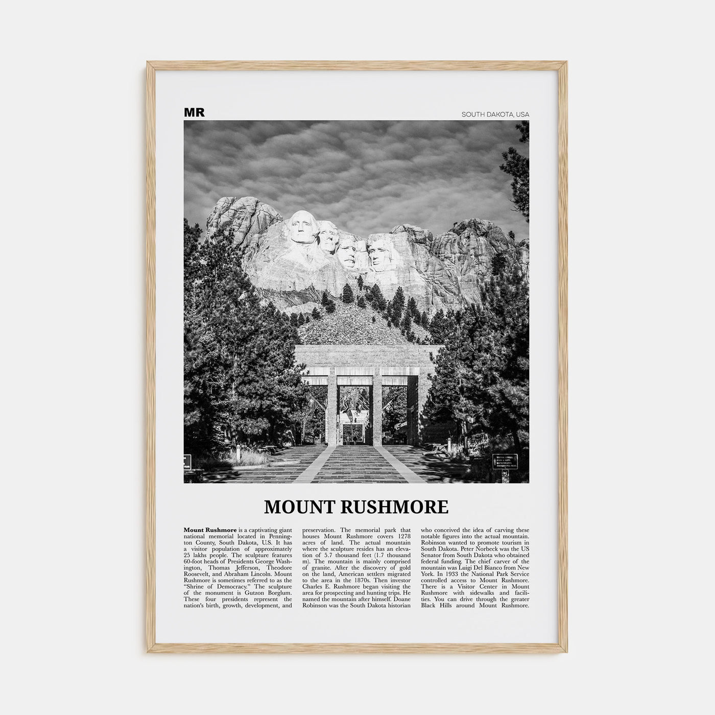 Mount Rushmore Travel B&W Poster