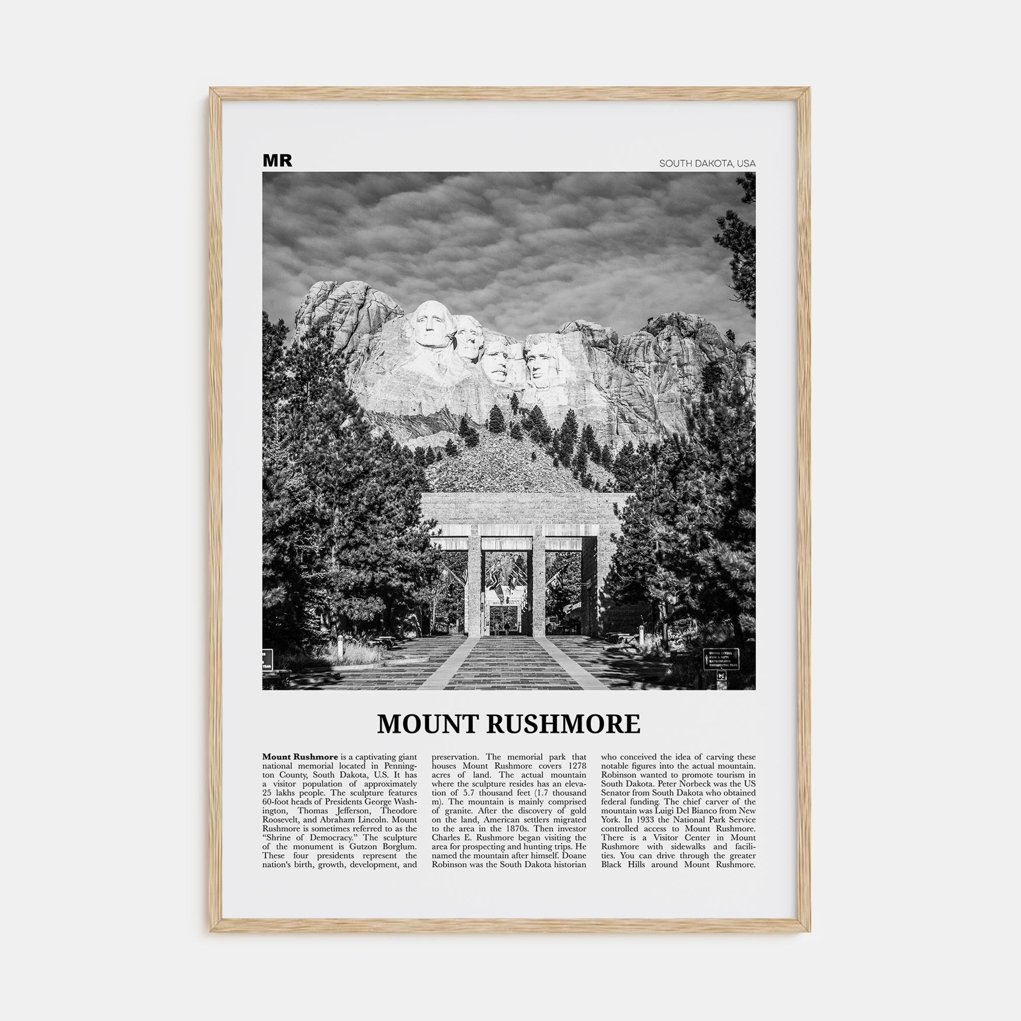 Mount Rushmore Travel B&W Poster