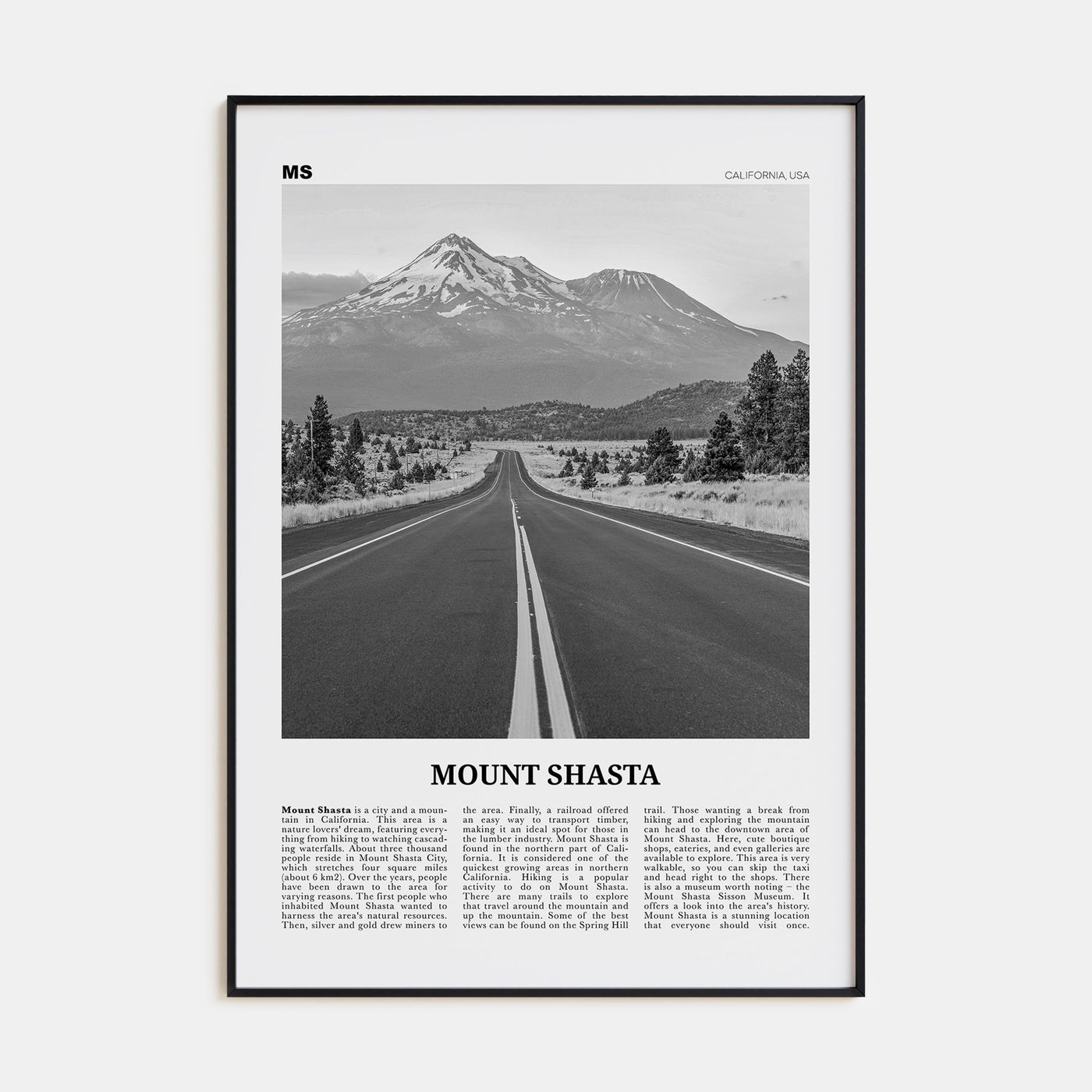 Mount Shasta Travel B&W Poster