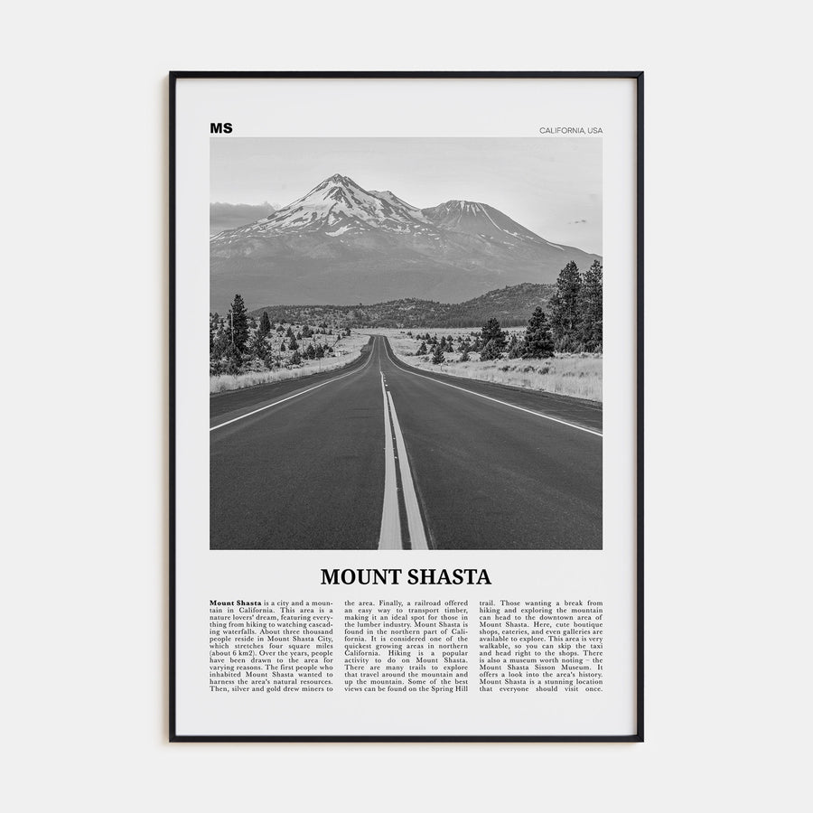 Mount Shasta Travel B&W Poster