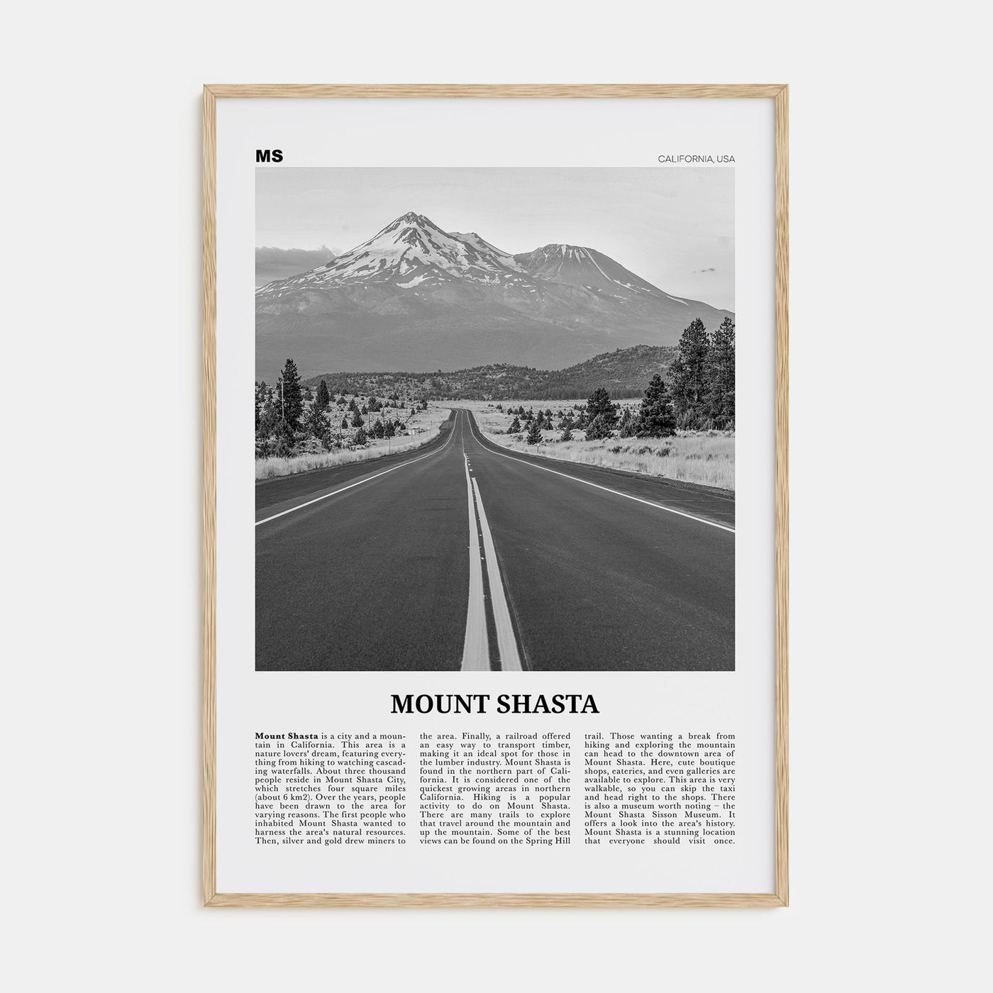 Mount Shasta Travel B&W Poster