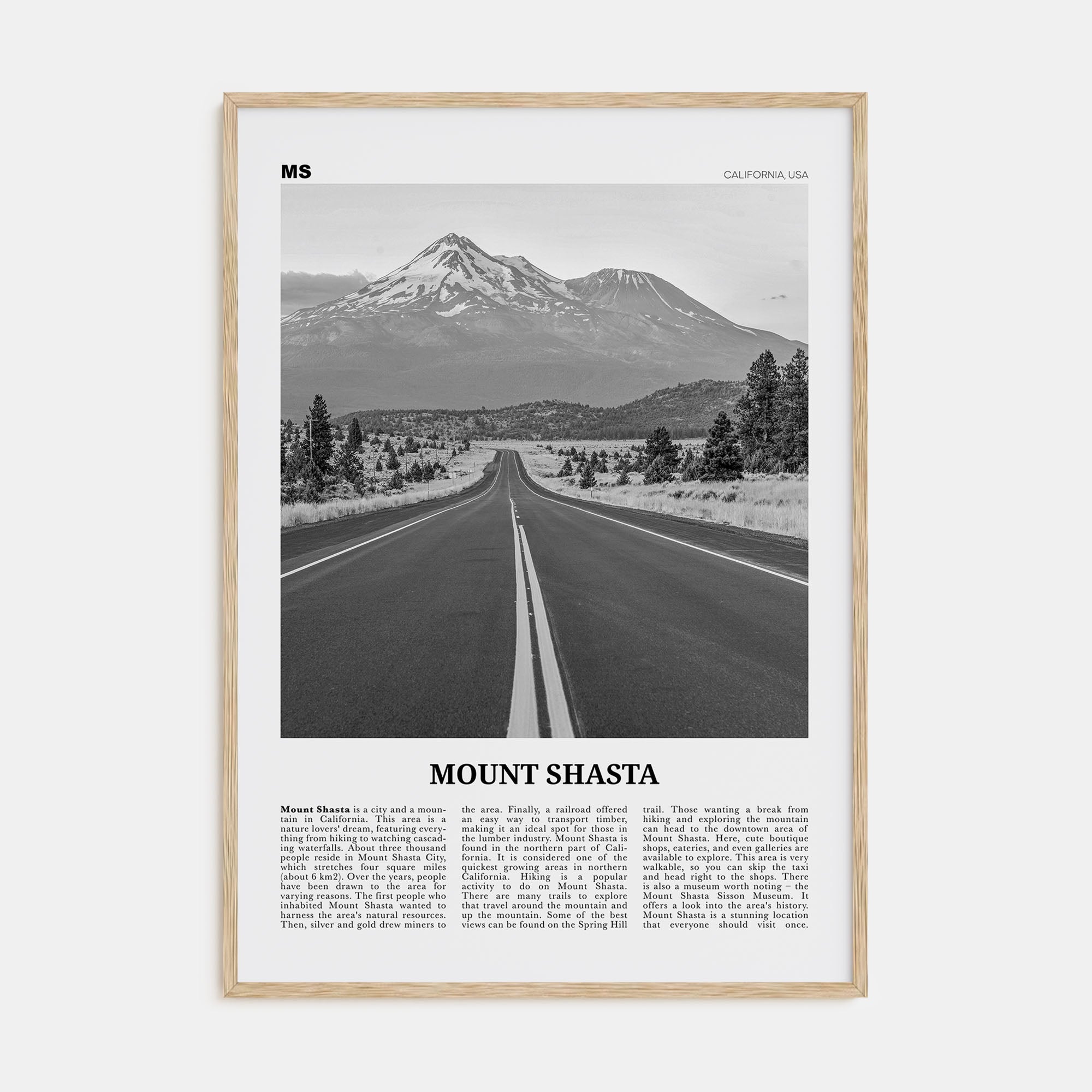 Mount Shasta Travel B&W Poster