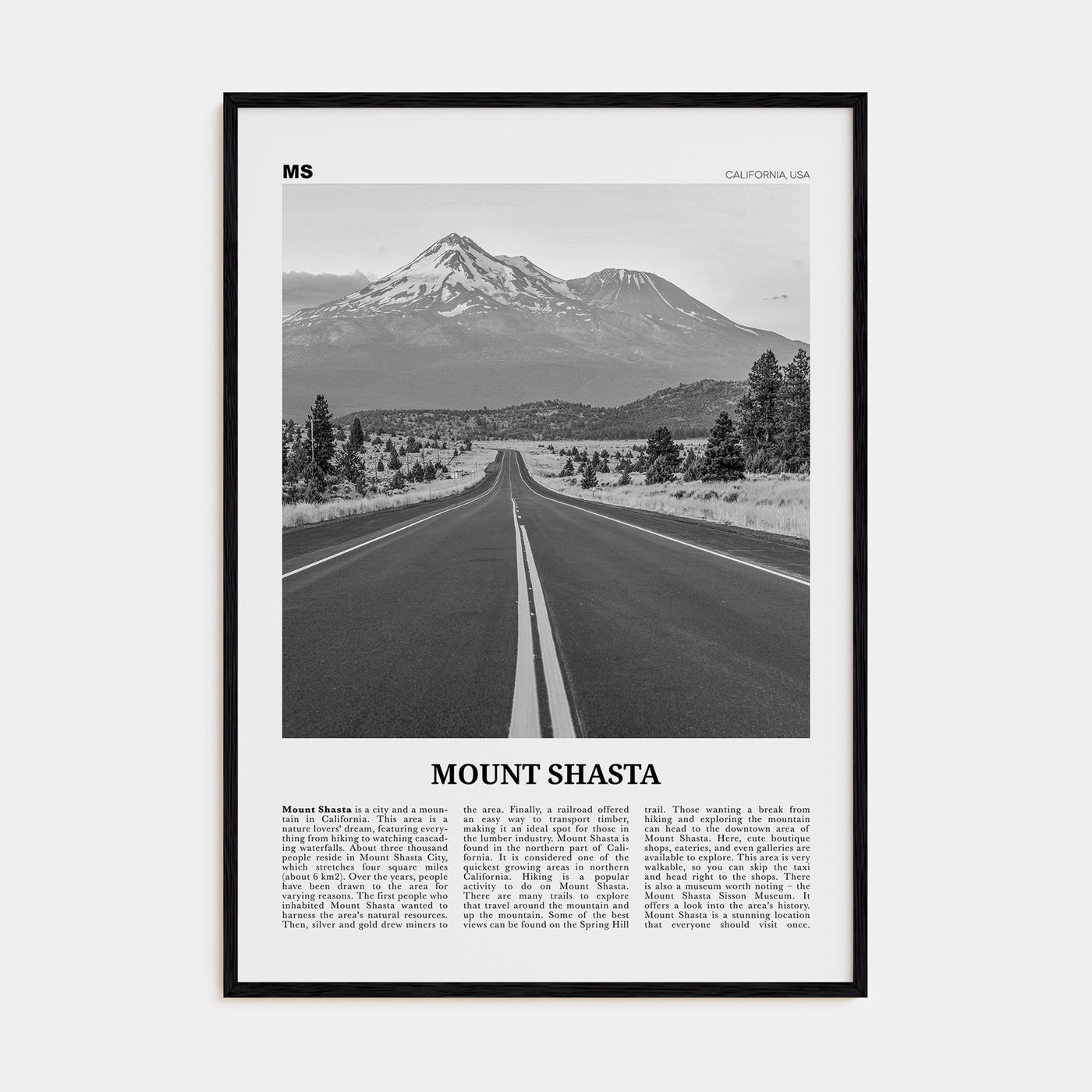 Mount Shasta Travel B&W Poster