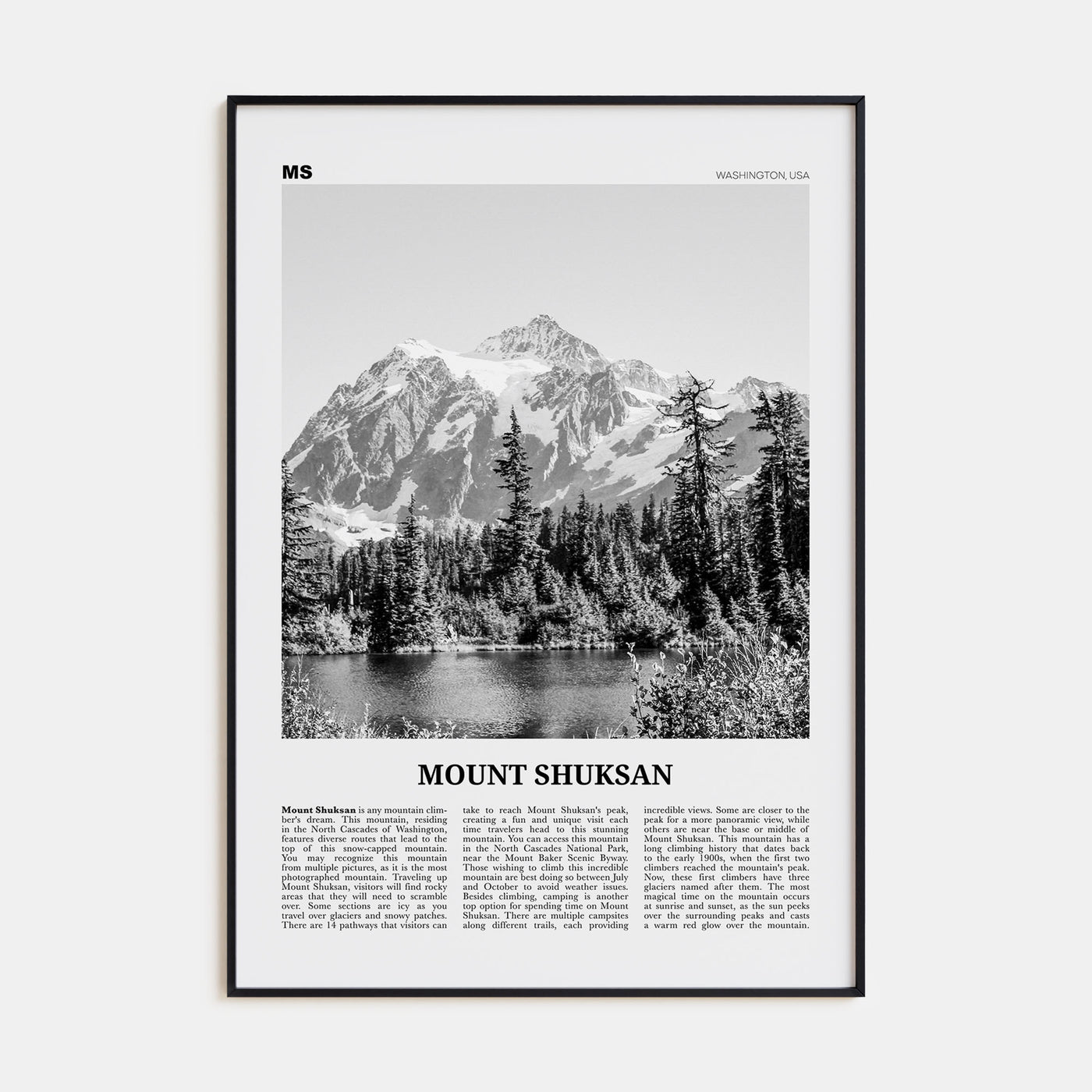 Mount Shuksan Travel B&W Poster