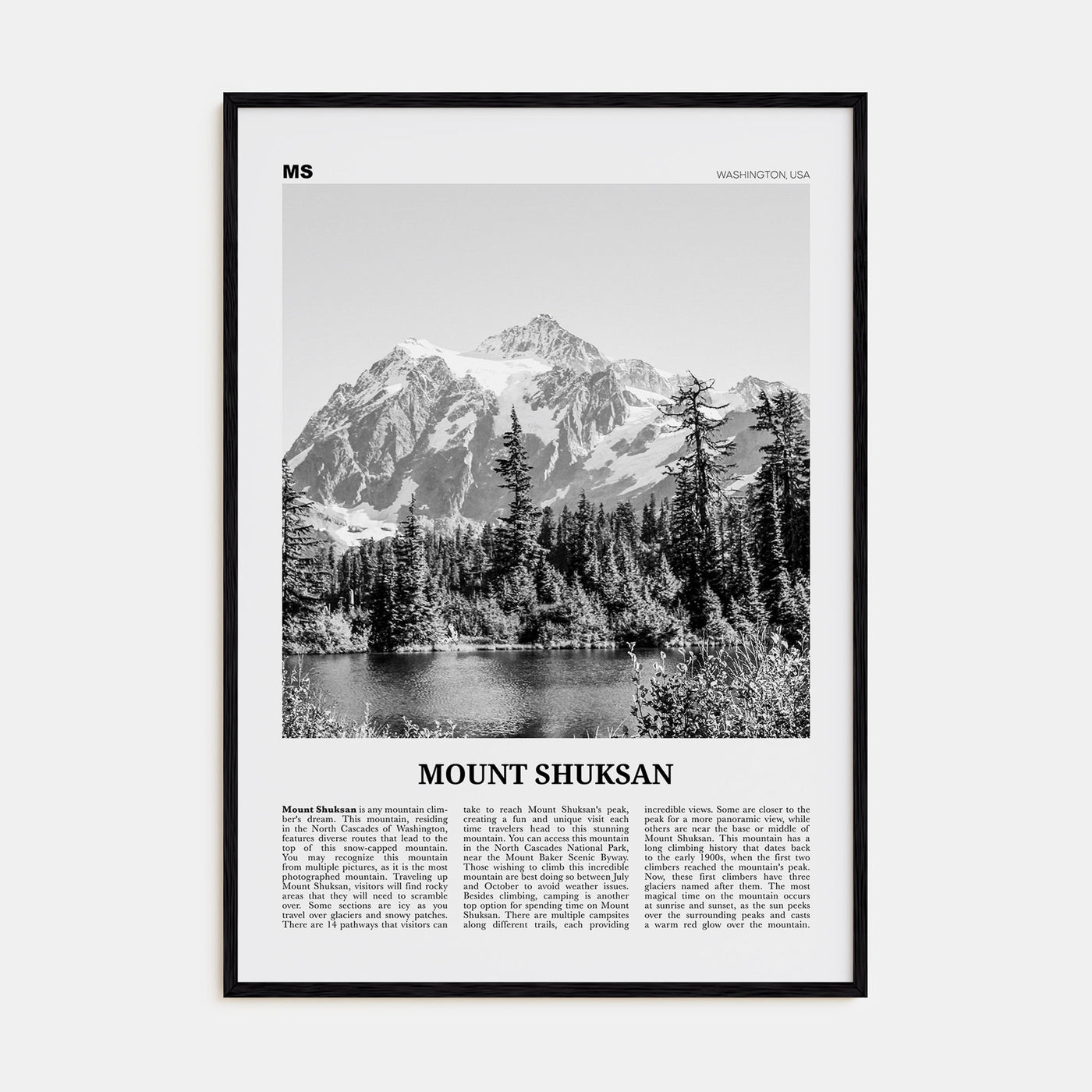 Mount Shuksan Travel B&W Poster