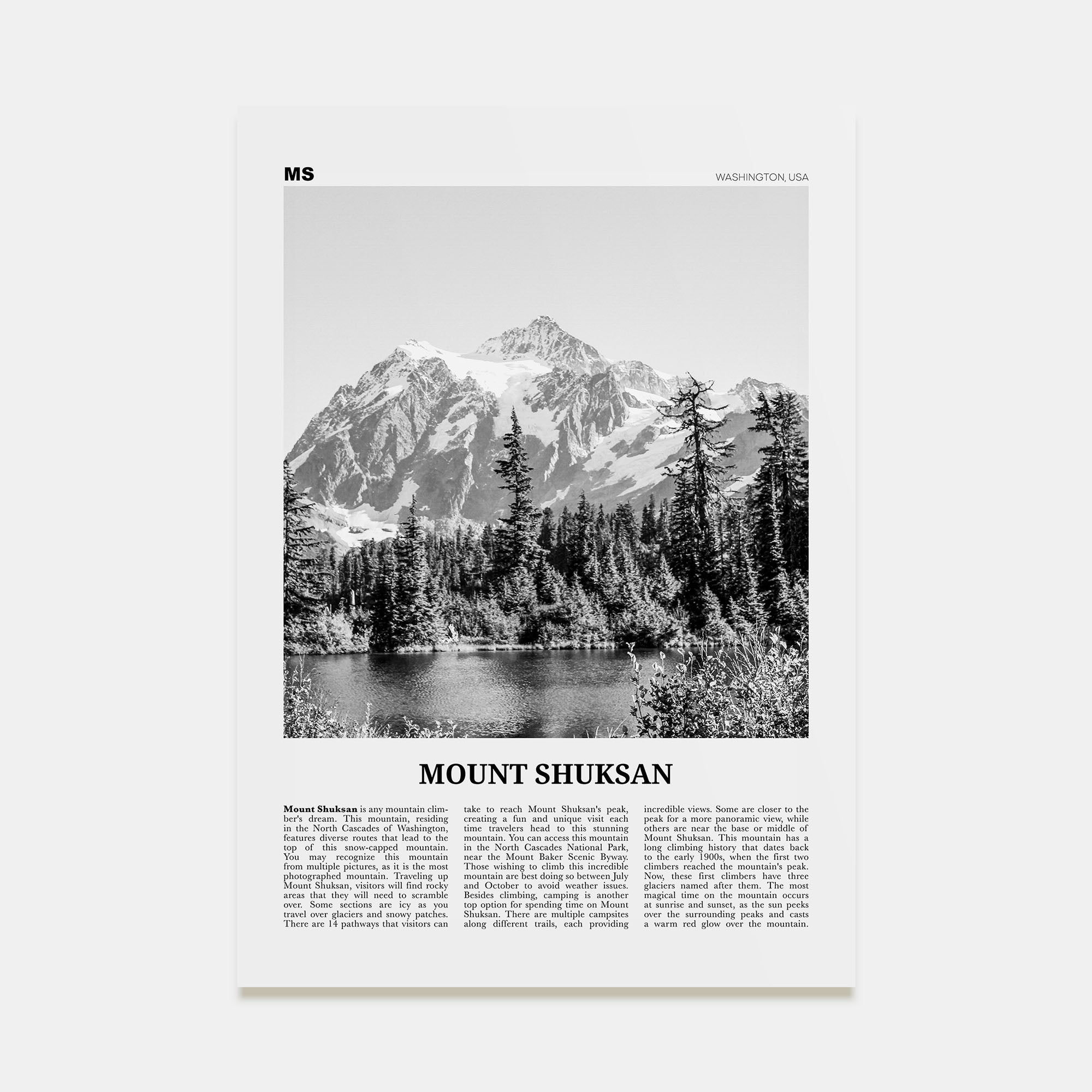 Mount Shuksan Travel B&W Poster