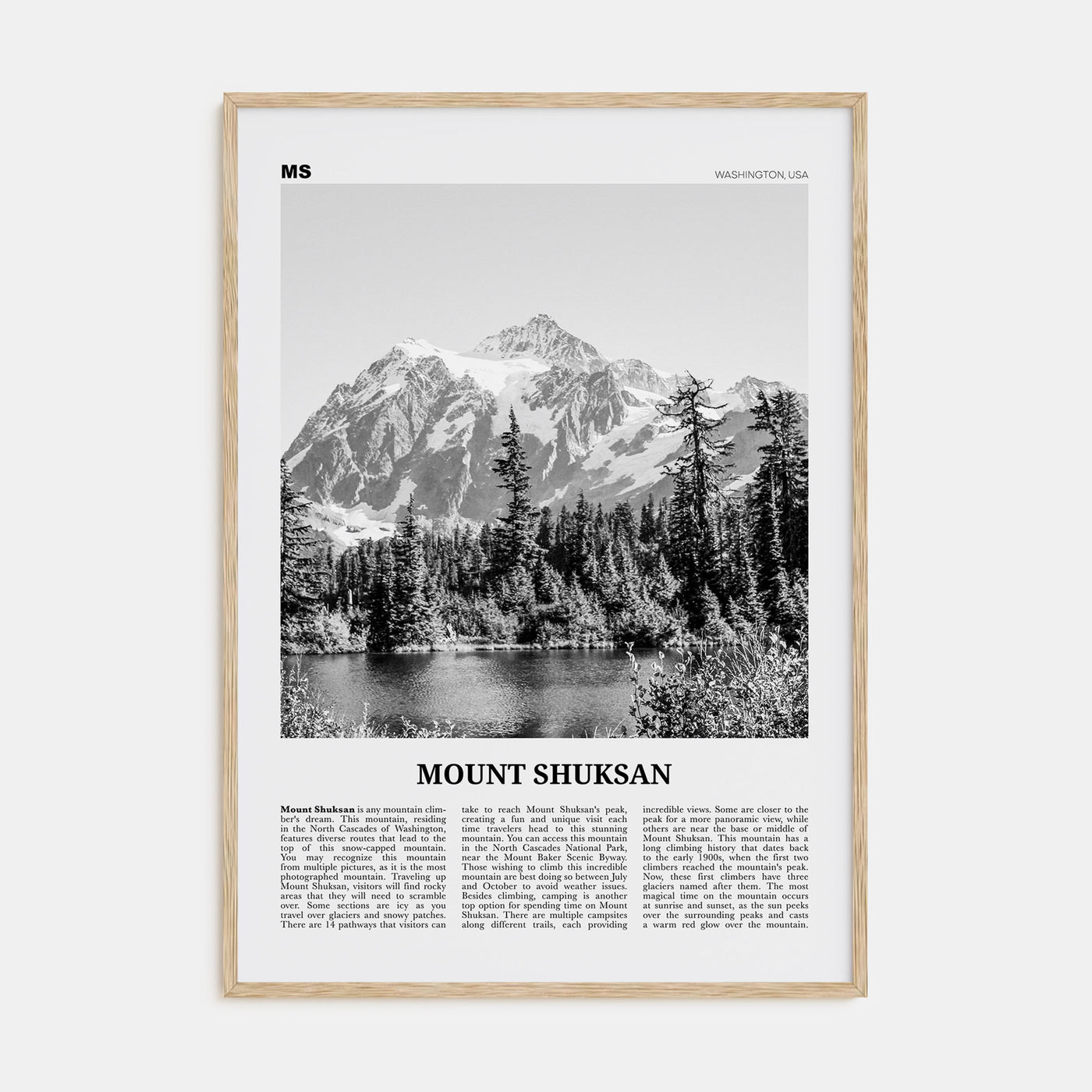 Mount Shuksan Travel B&W Poster