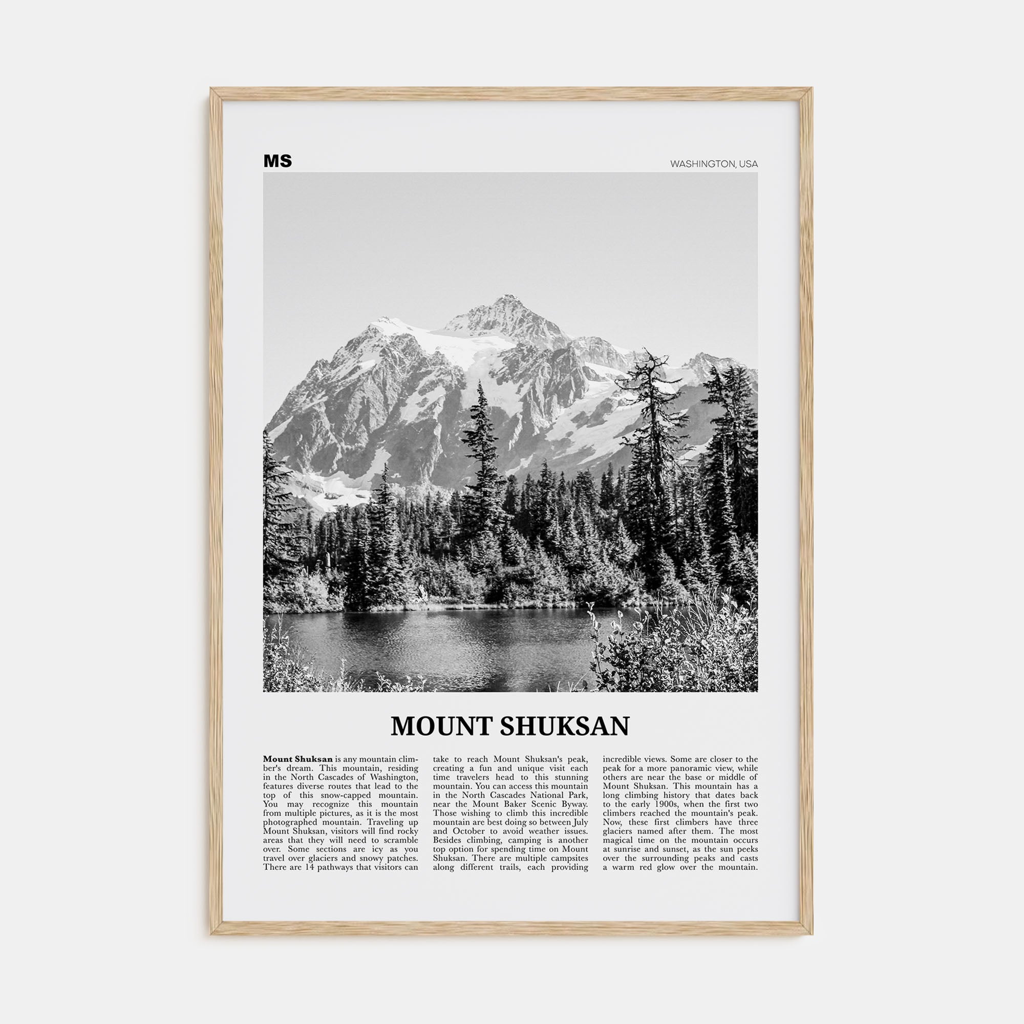 Mount Shuksan Travel B&W Poster
