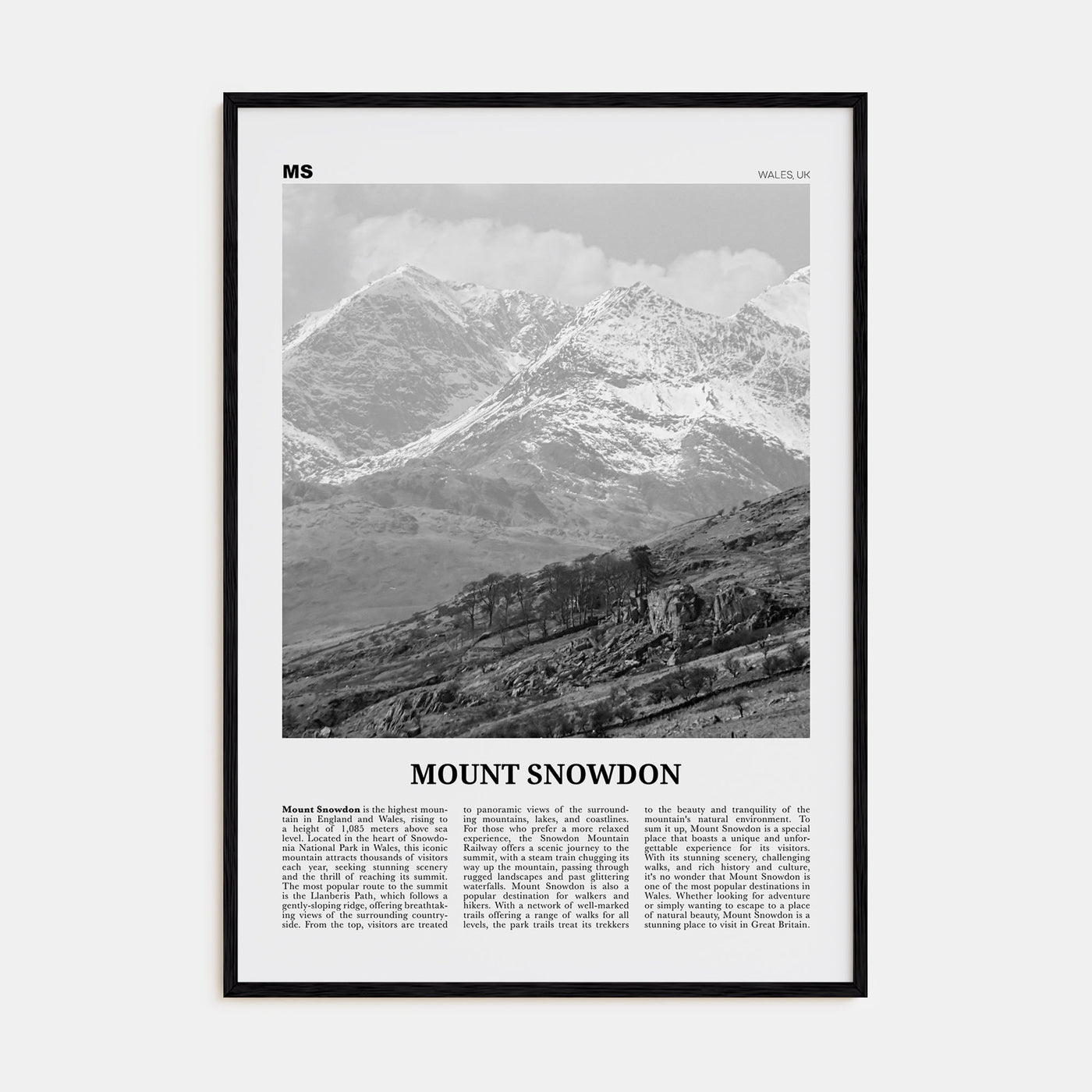 Mount Snowdon Travel B&W Poster