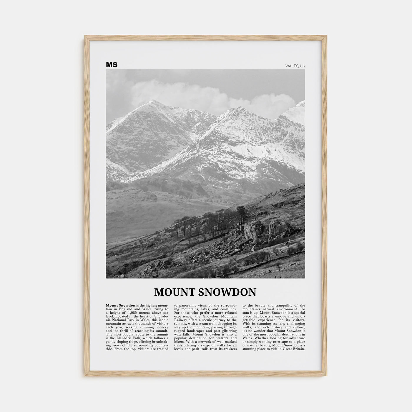 Mount Snowdon Travel B&W Poster