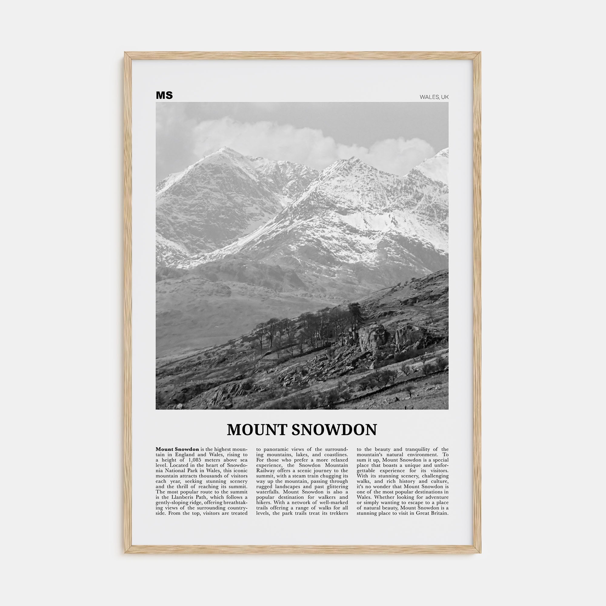 Mount Snowdon Travel B&W Poster