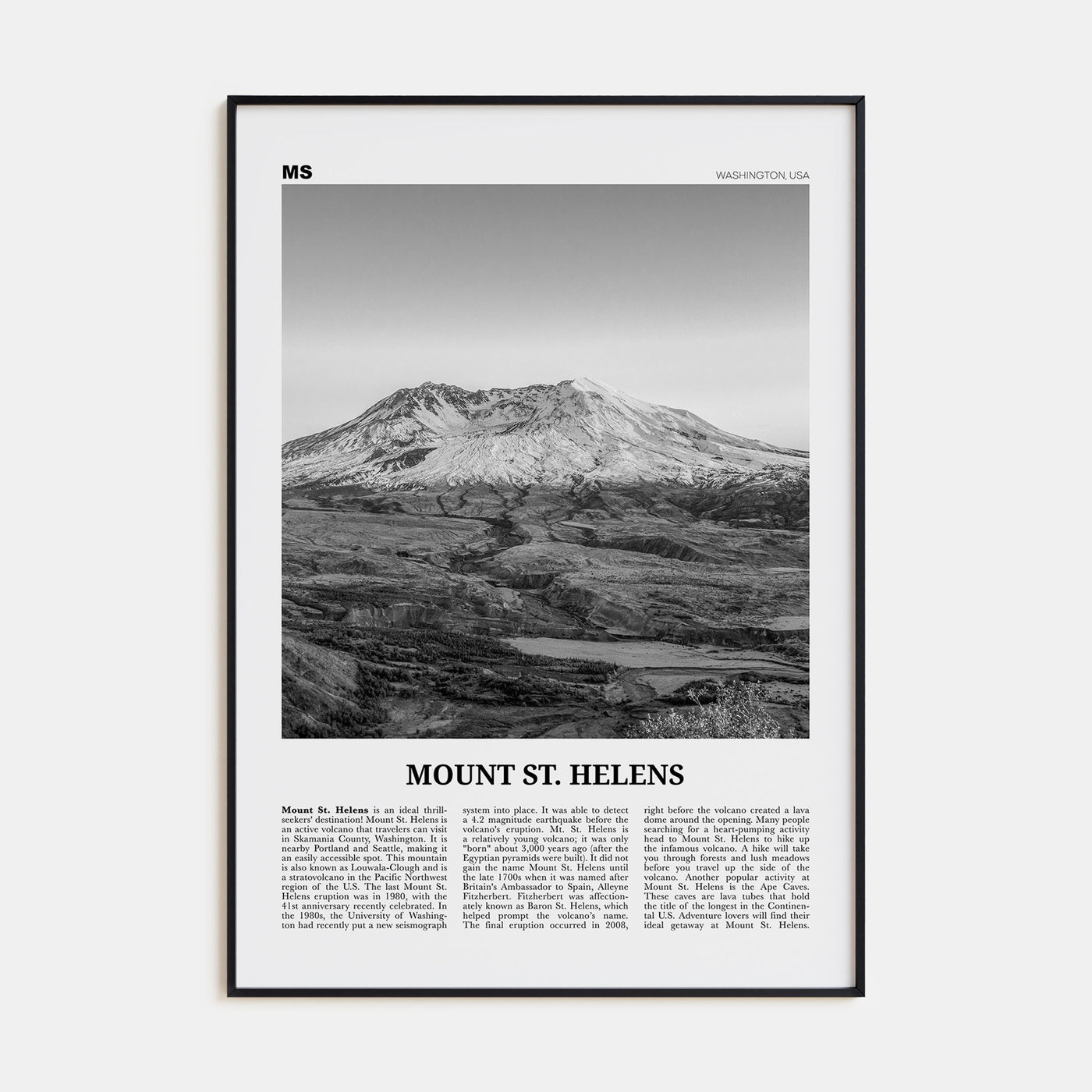 Mount St. Helens Travel B&W Poster