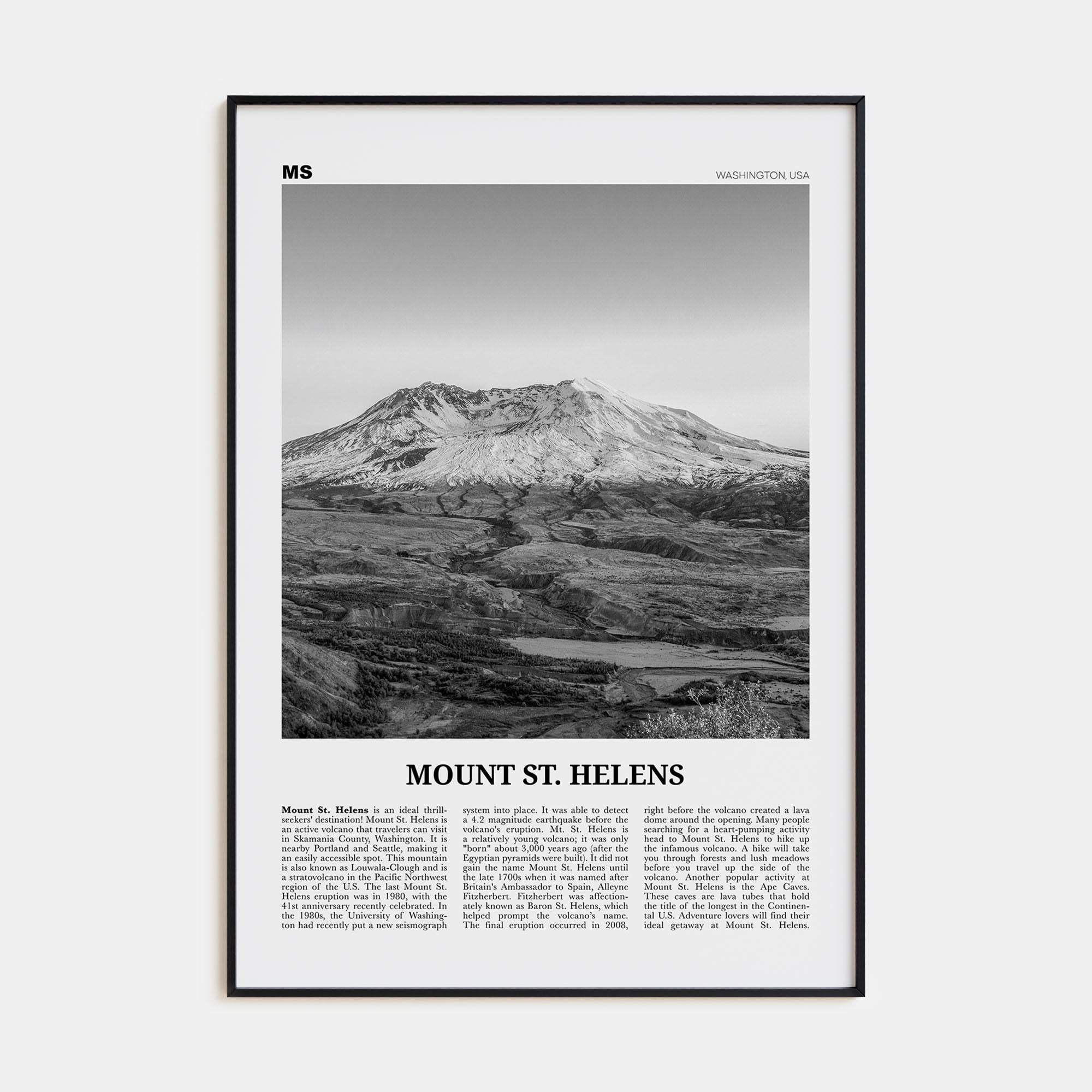 Mount St. Helens Travel B&W Poster