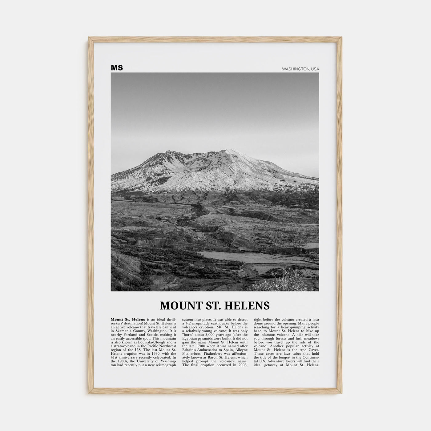 Mount St. Helens Travel B&W Poster