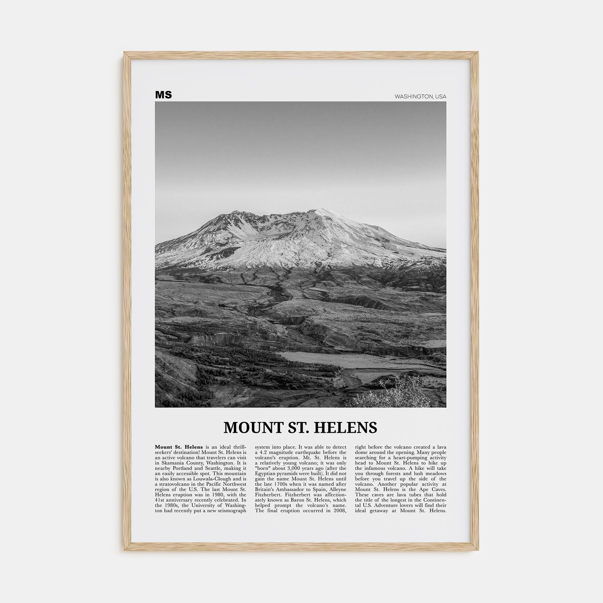 Mount St. Helens Travel B&W Poster
