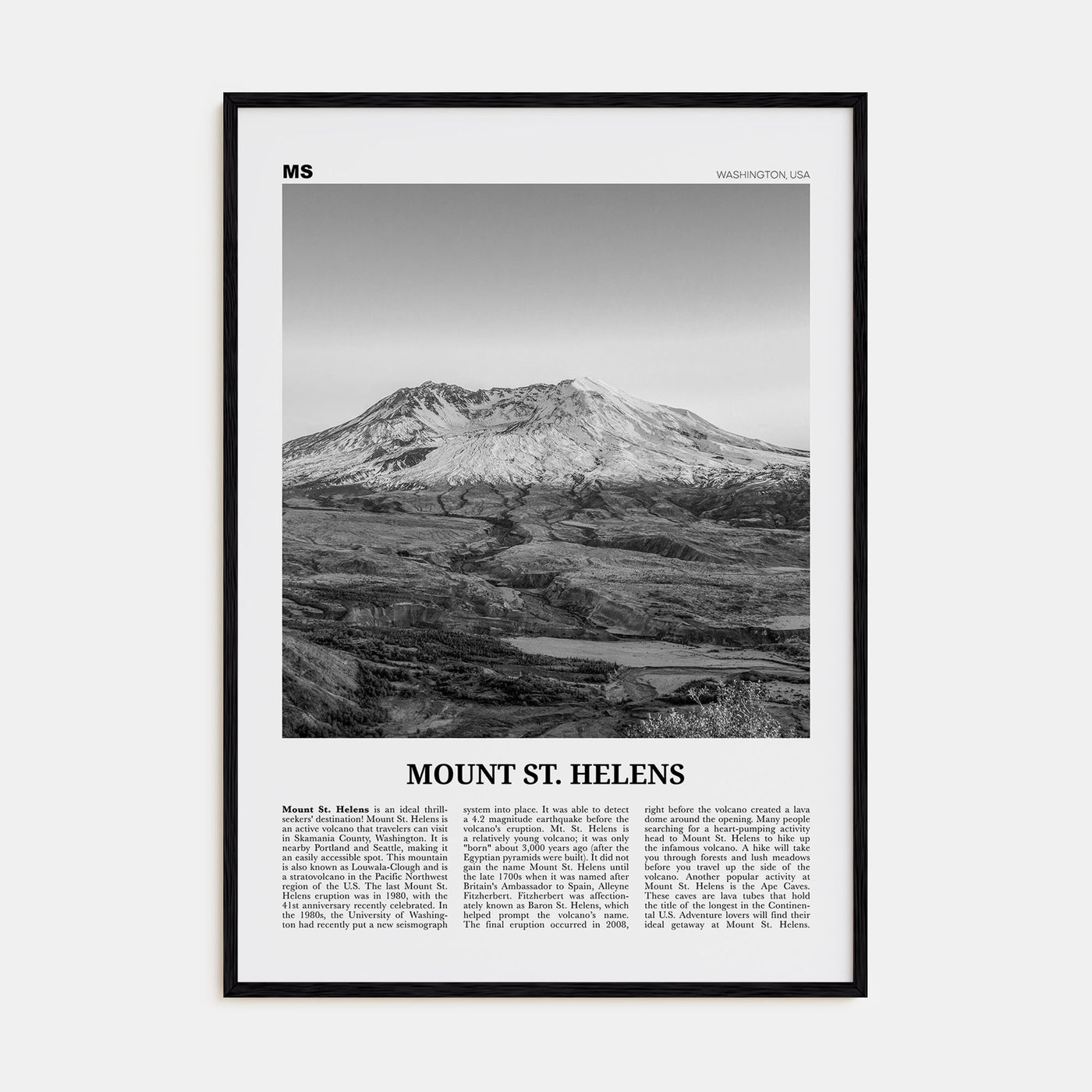 Mount St. Helens Travel B&W Poster
