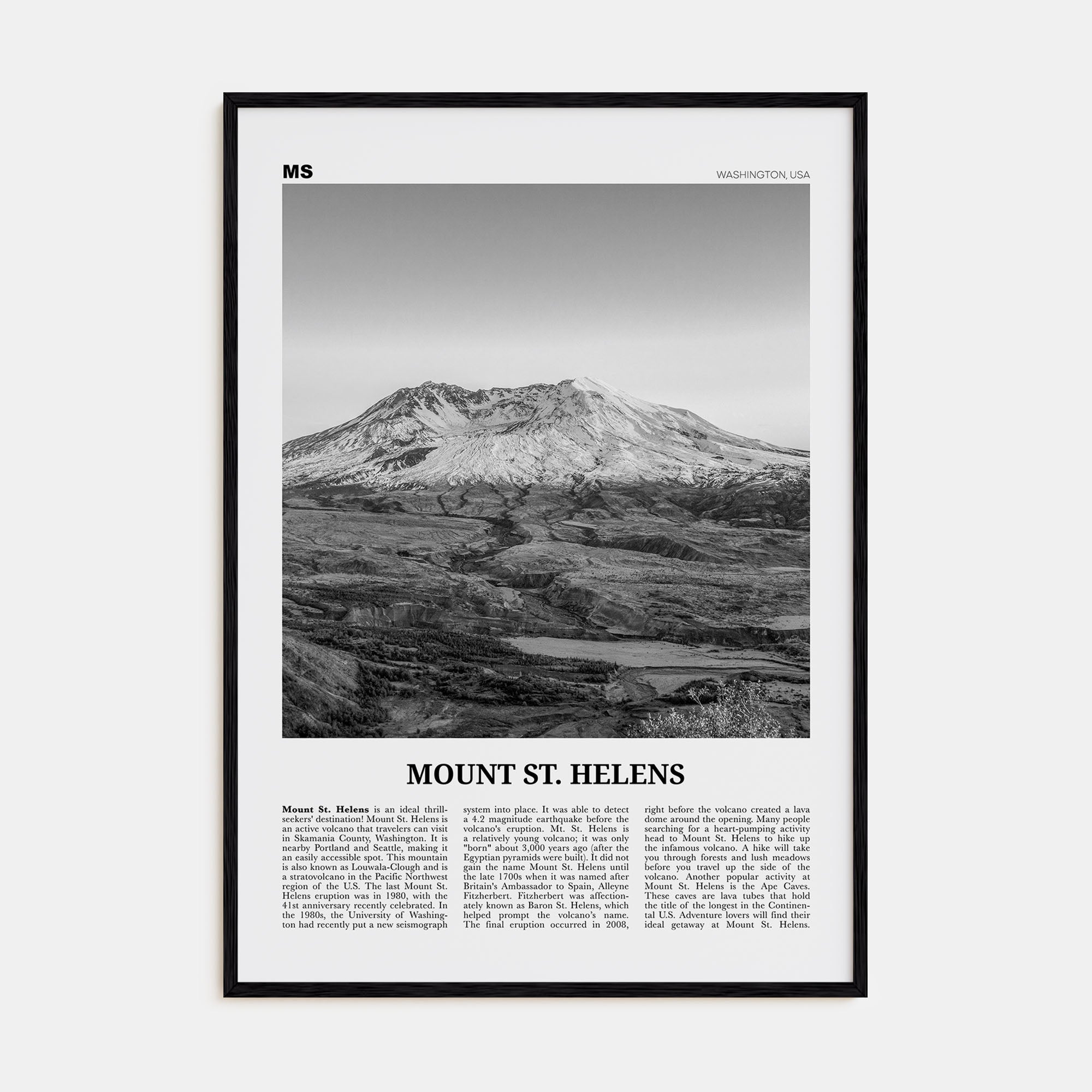 Mount St. Helens Travel B&W Poster