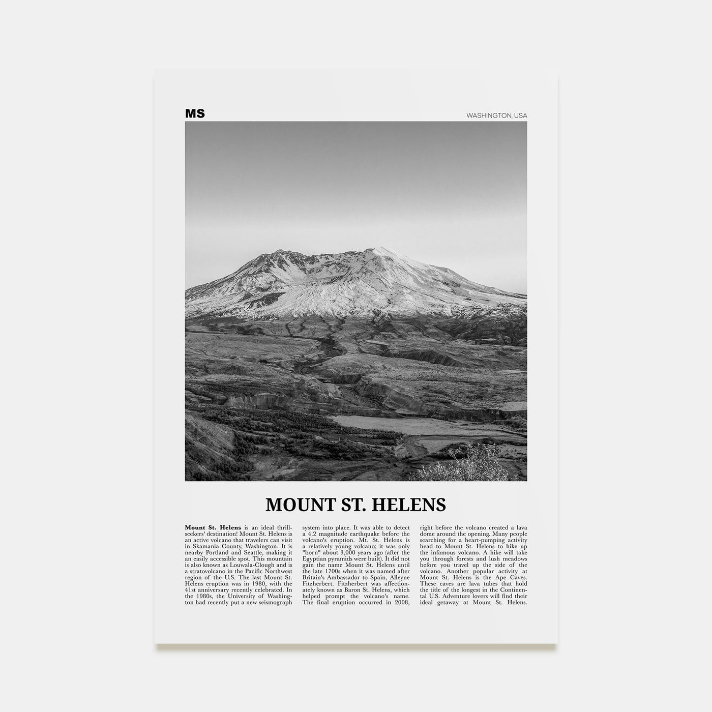 Mount St. Helens Travel B&W Poster