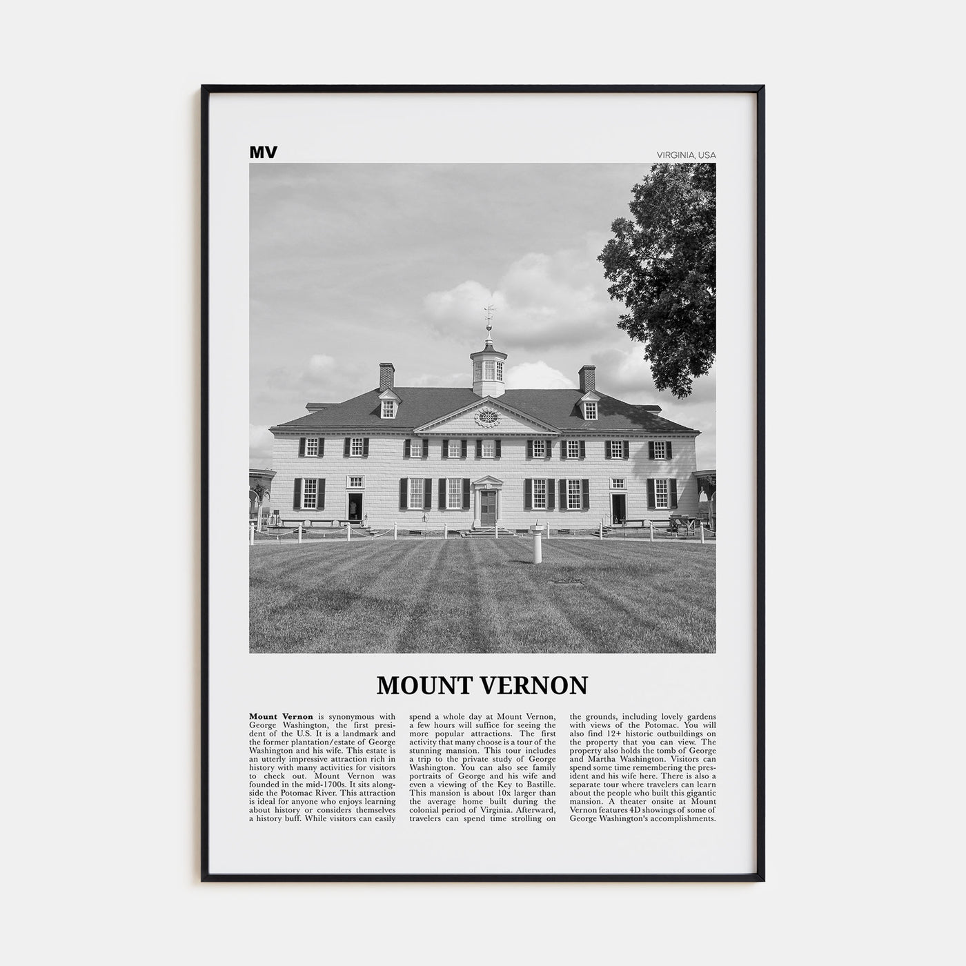 Mount Vernon Travel B&W Poster