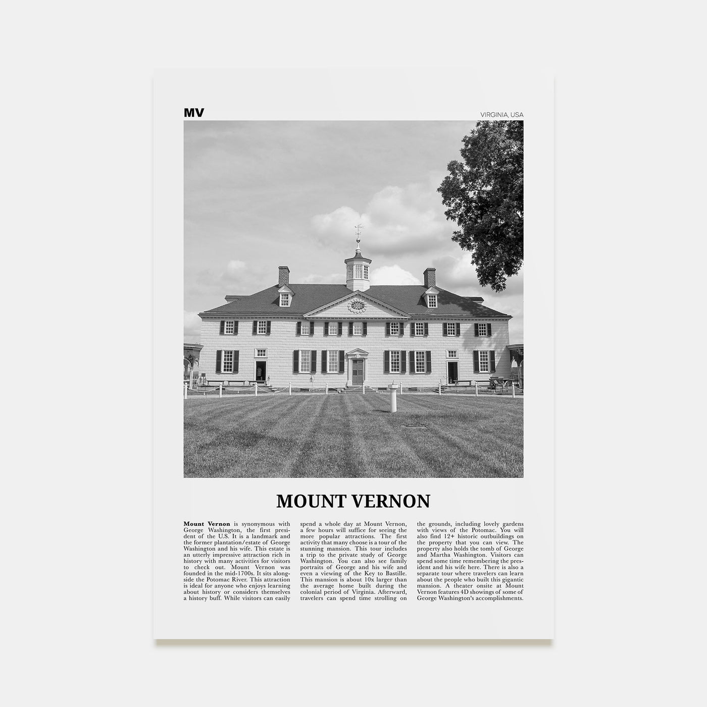 Mount Vernon Travel B&W Poster