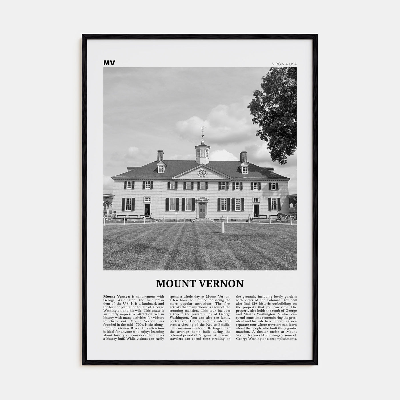 Mount Vernon Travel B&W Poster
