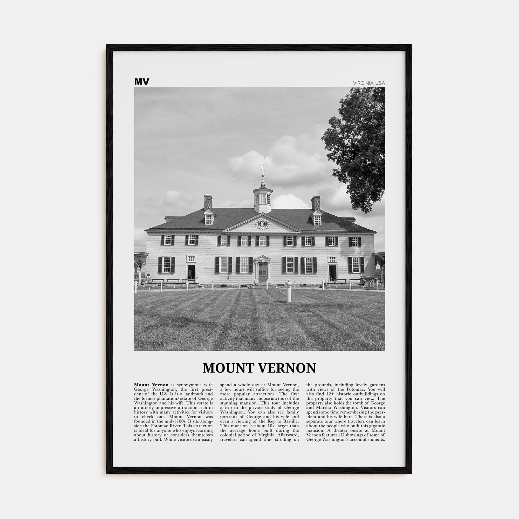 Mount Vernon Travel B&W Poster