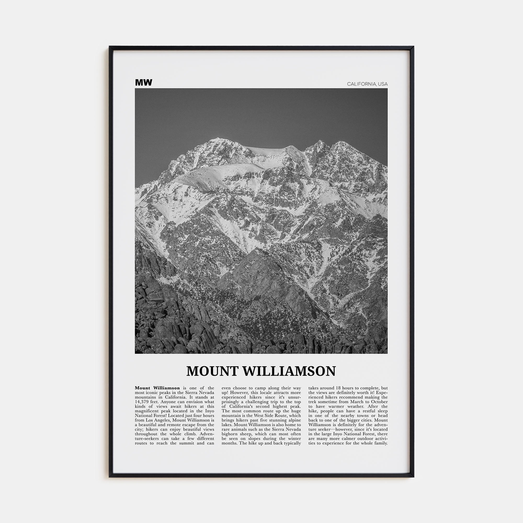 Mount Williamson Travel B&W Poster