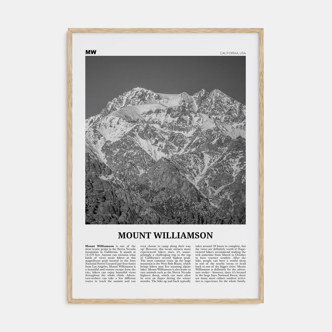 Mount Williamson Travel B&W Poster