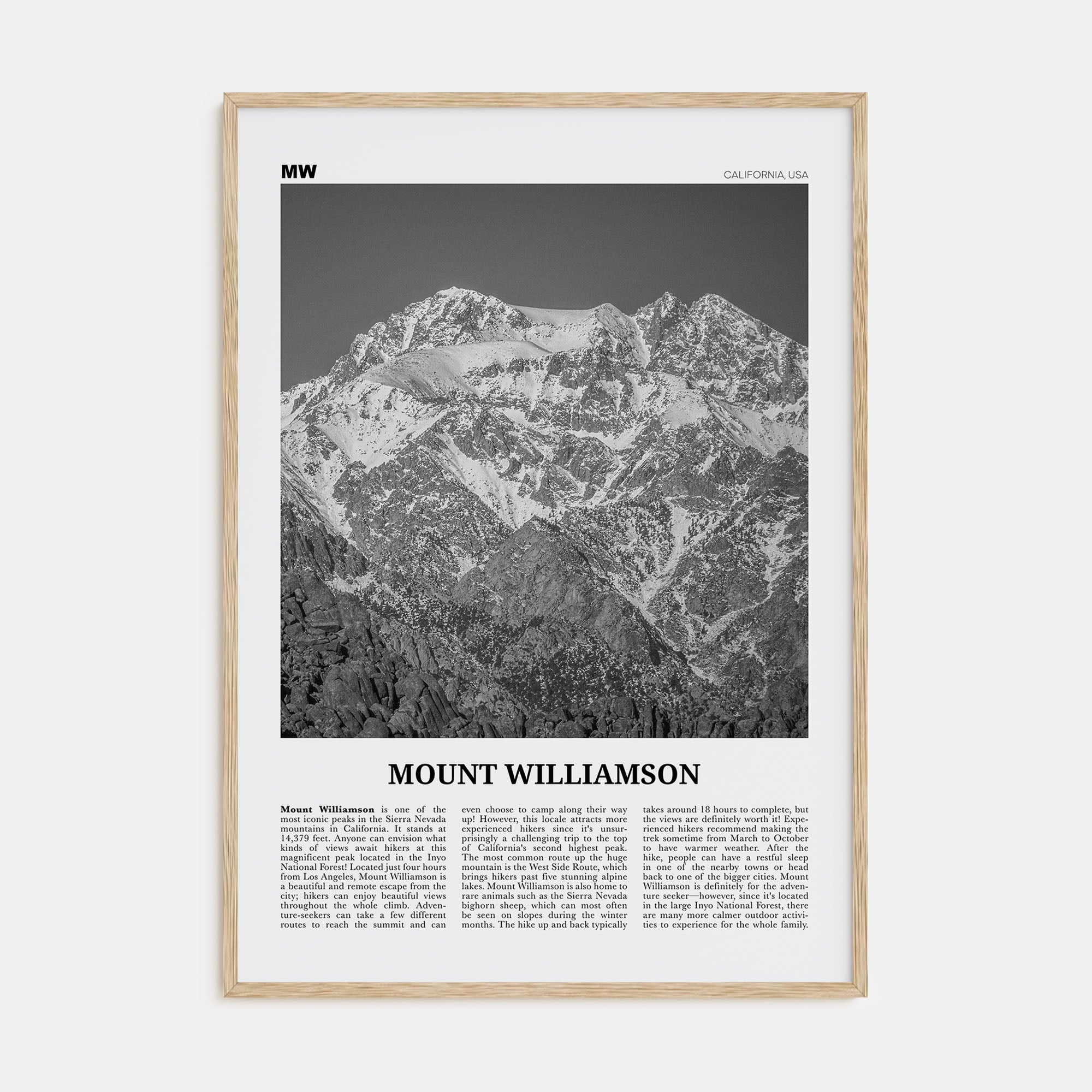 Mount Williamson Travel B&W Poster