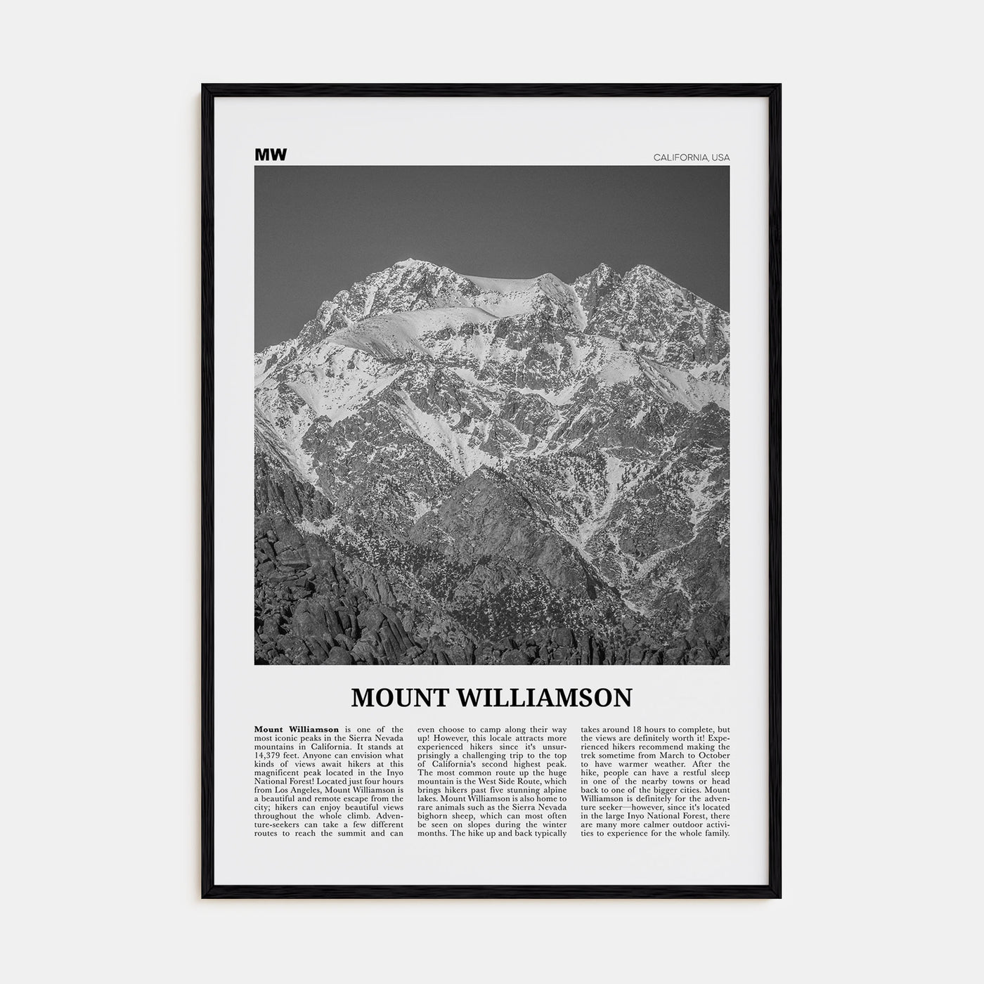 Mount Williamson Travel B&W Poster