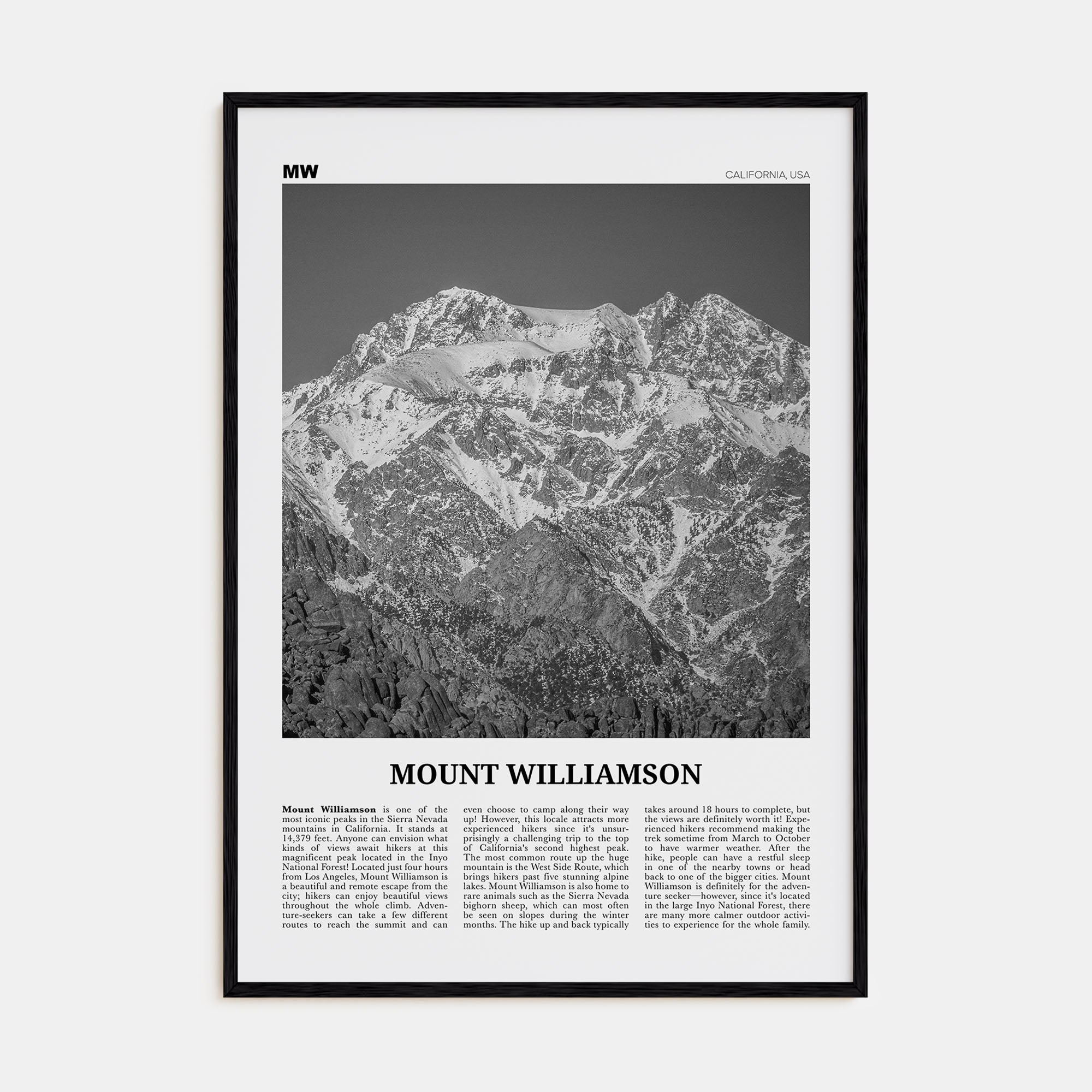 Mount Williamson Travel B&W Poster