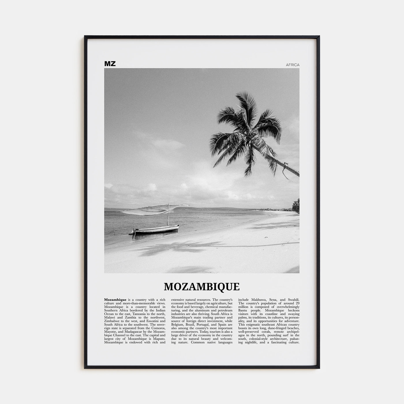 Mozambique Travel B&W Poster