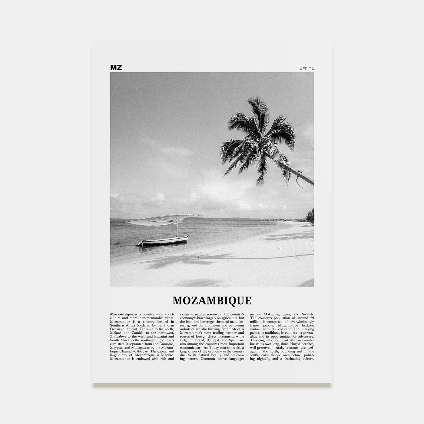 Mozambique Travel B&W Poster