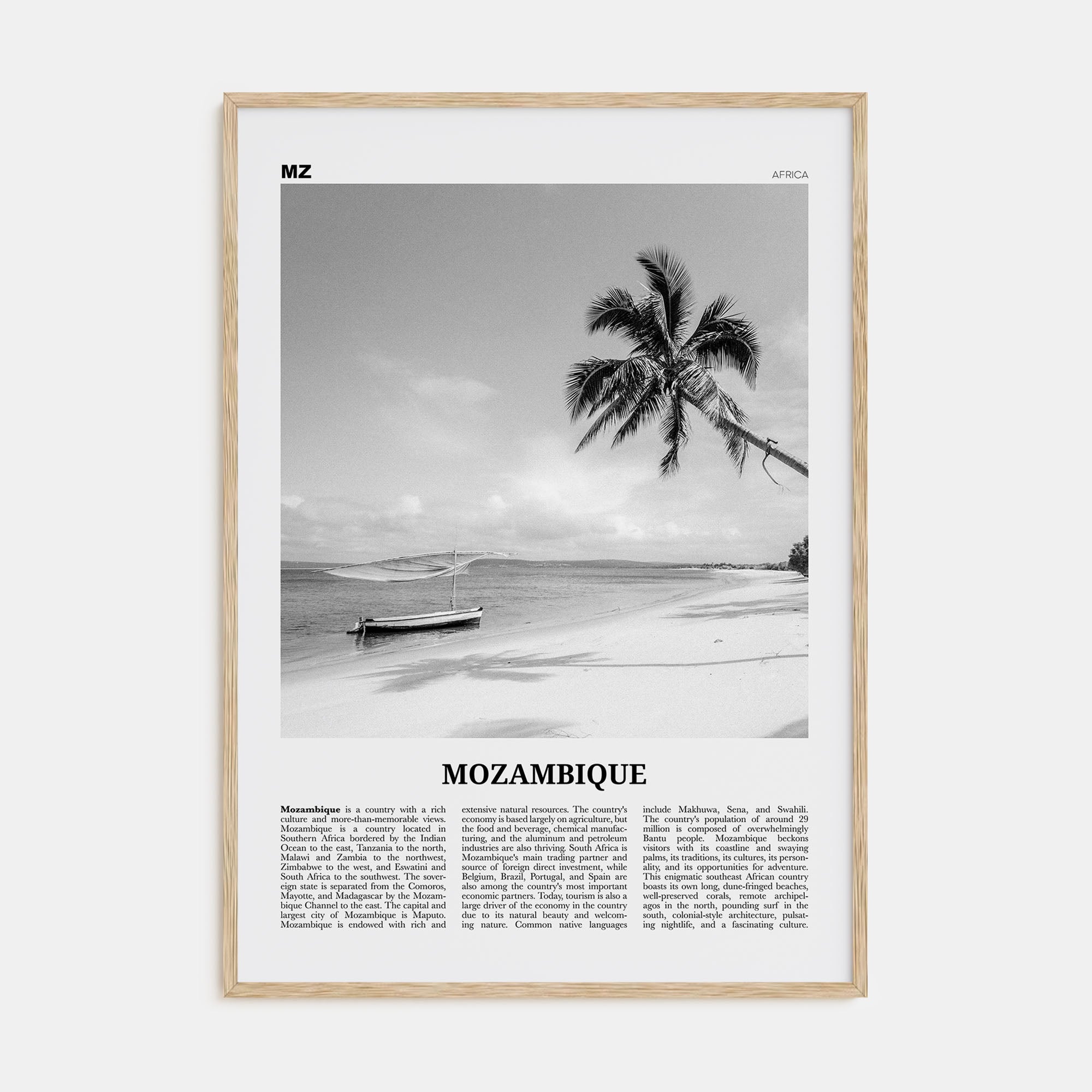 Mozambique Travel B&W Poster